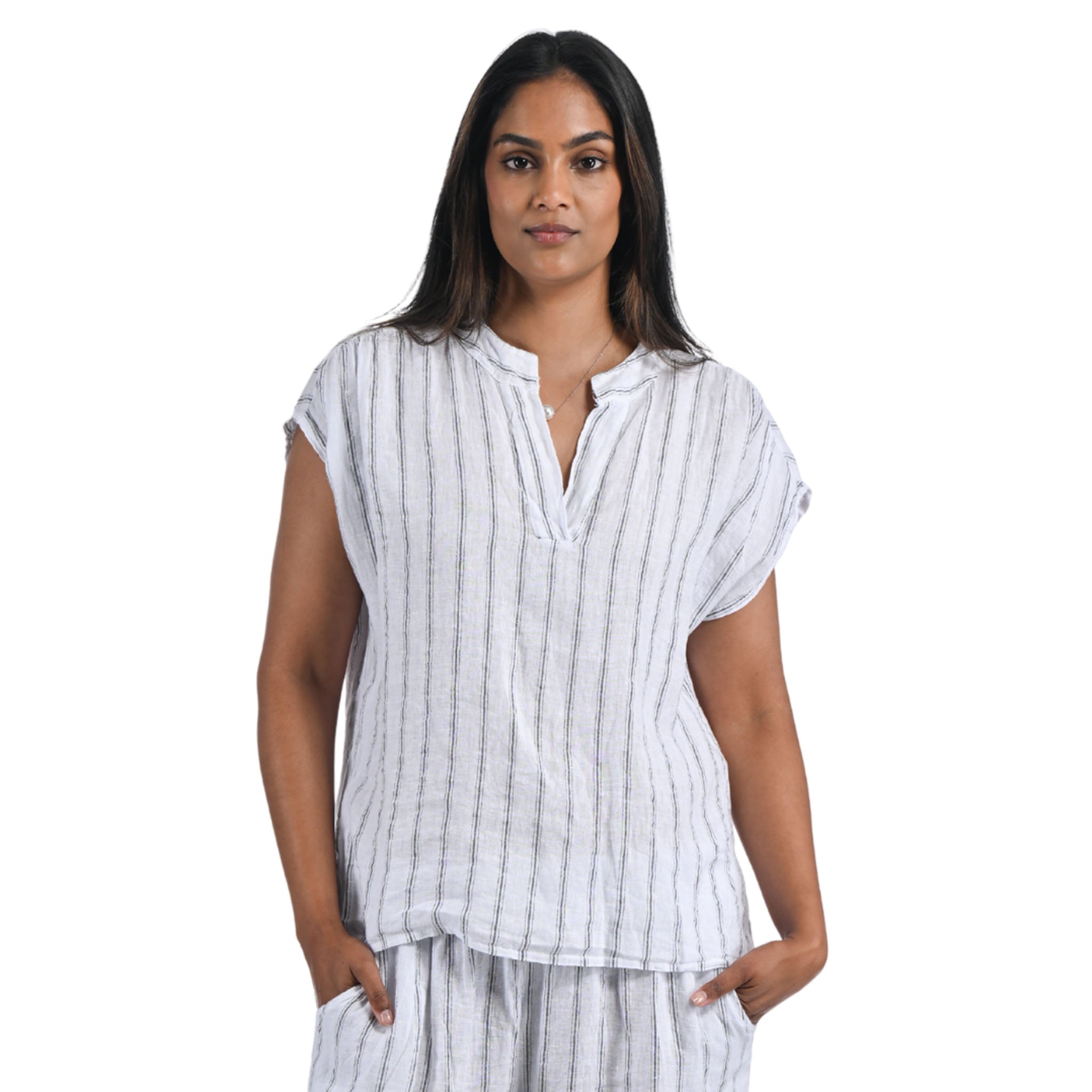 Striped mandarin linen shirt