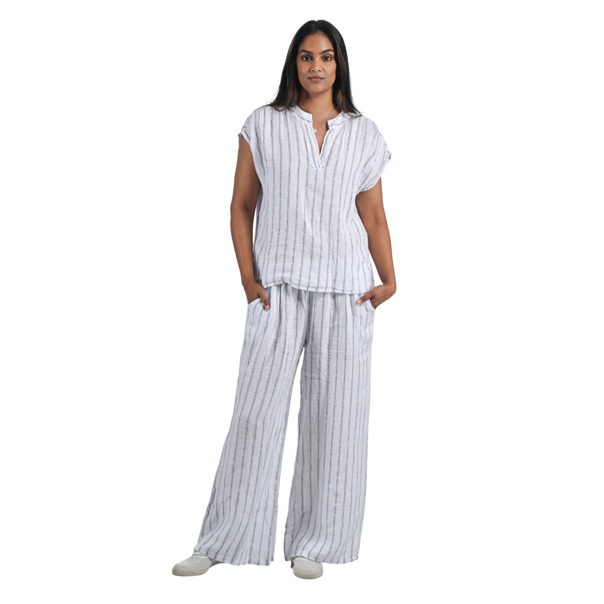 Striped mandarin linen shirt
