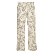 Heraldic print straight leg linen pant