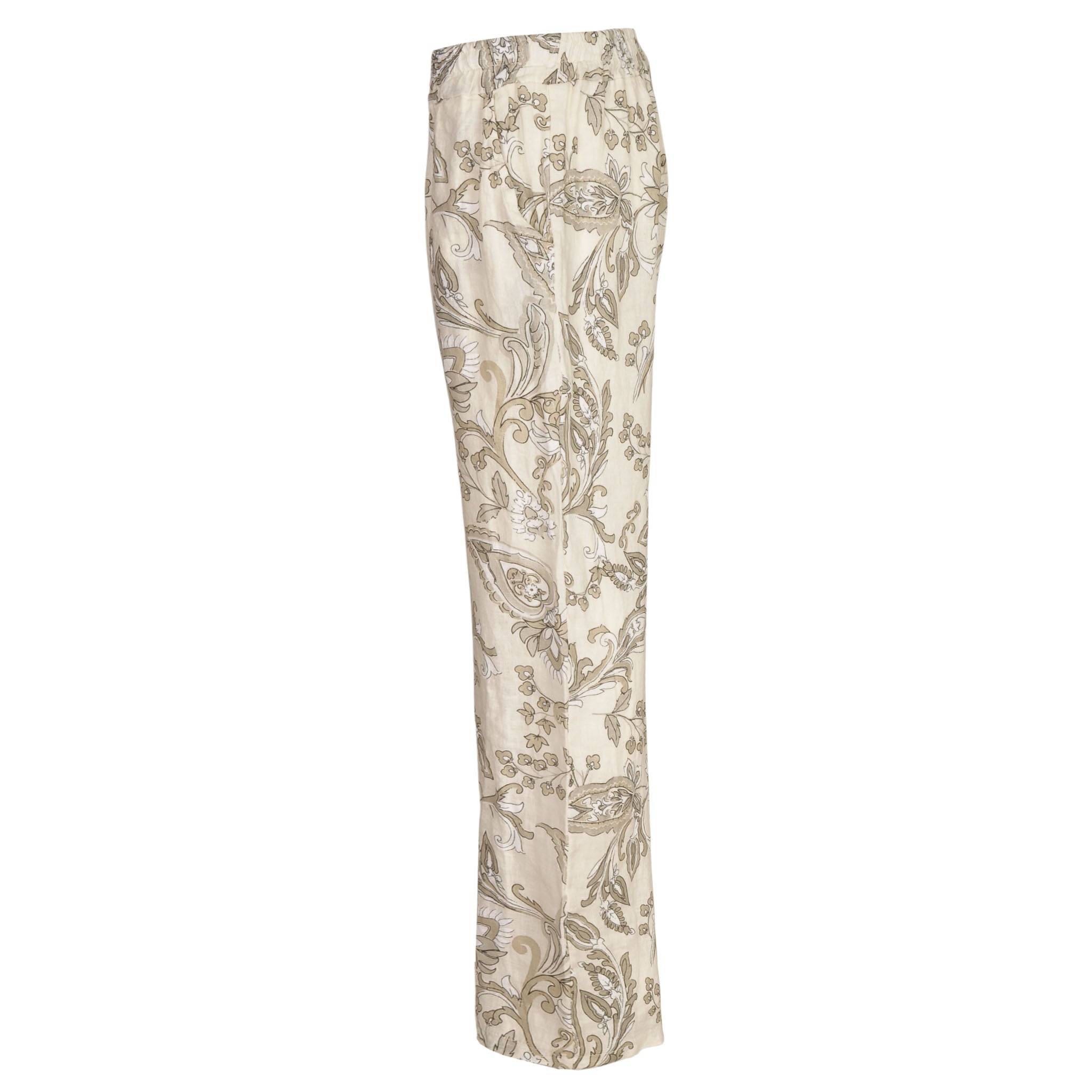 Heraldic print straight leg linen pant