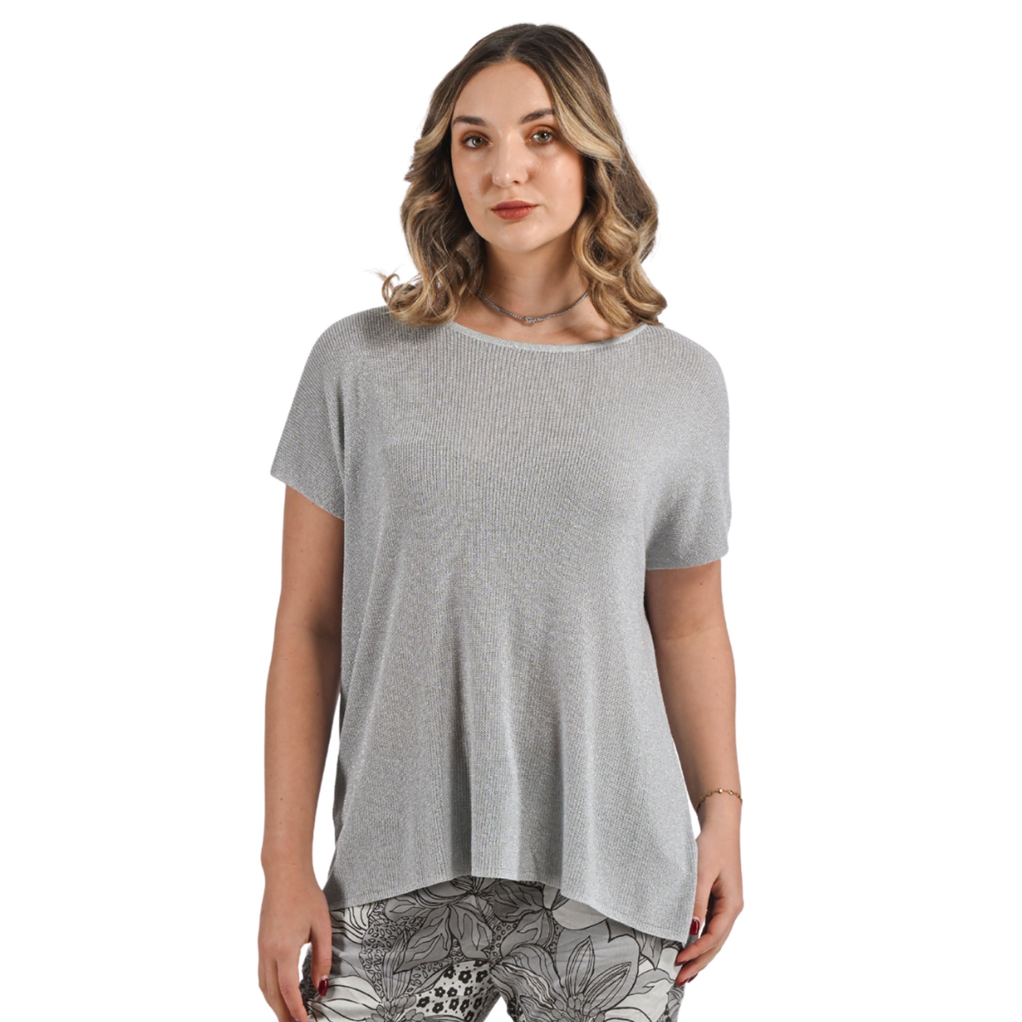 Ribbed lurex boxy top