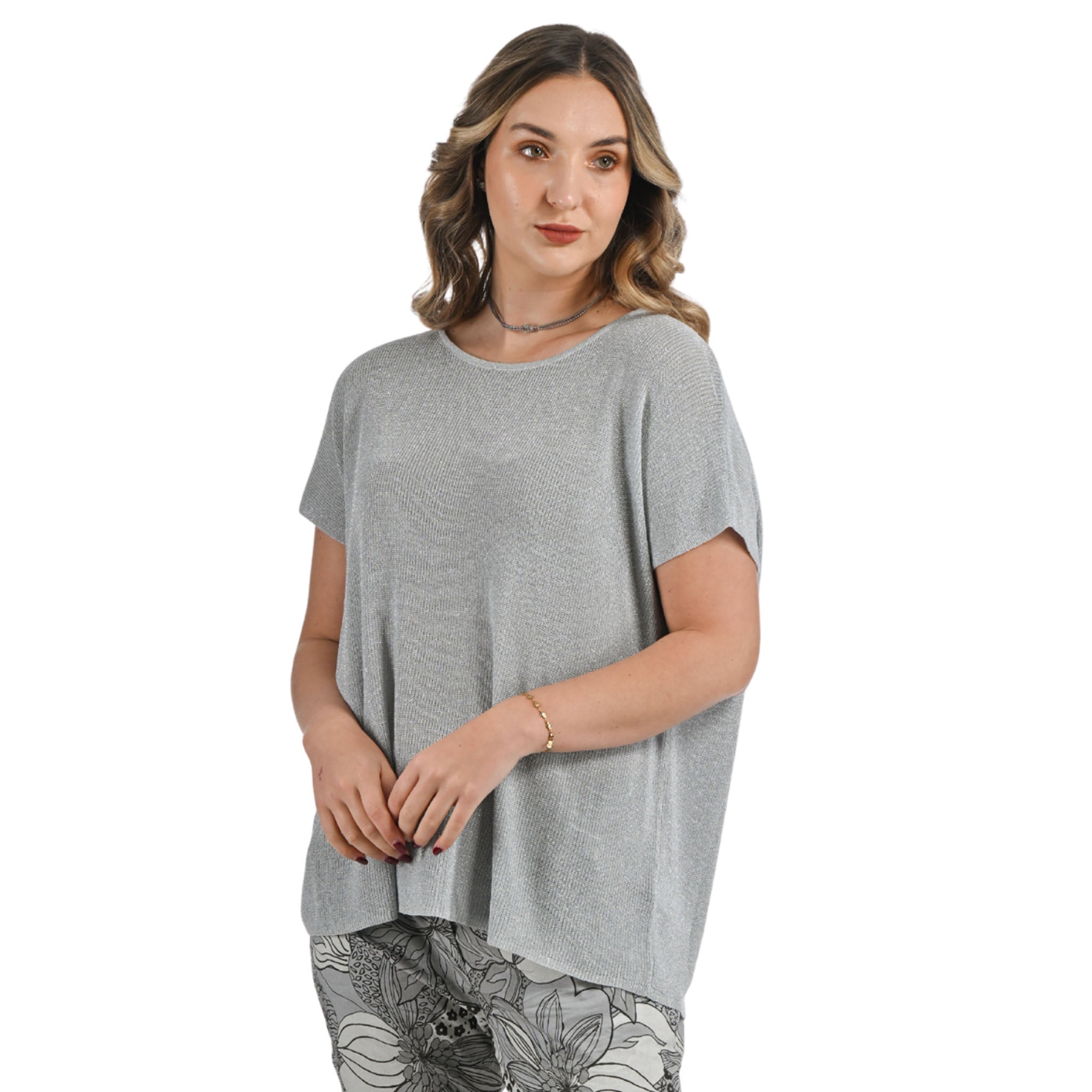 Ribbed lurex boxy top
