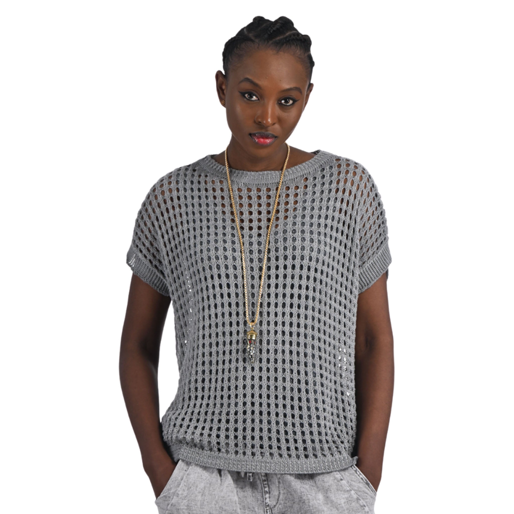 Overdyed holey boxy knit