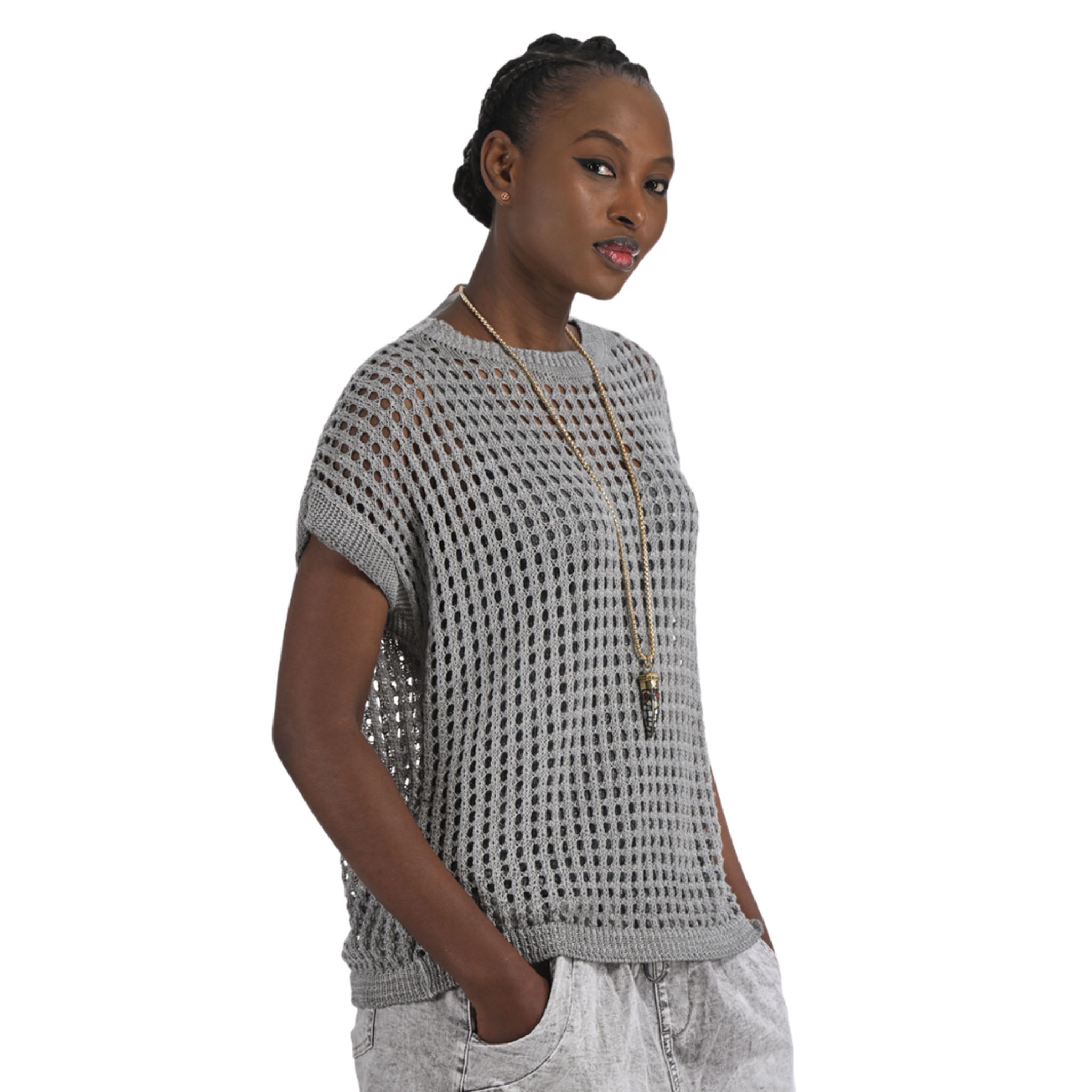 Overdyed holey boxy knit