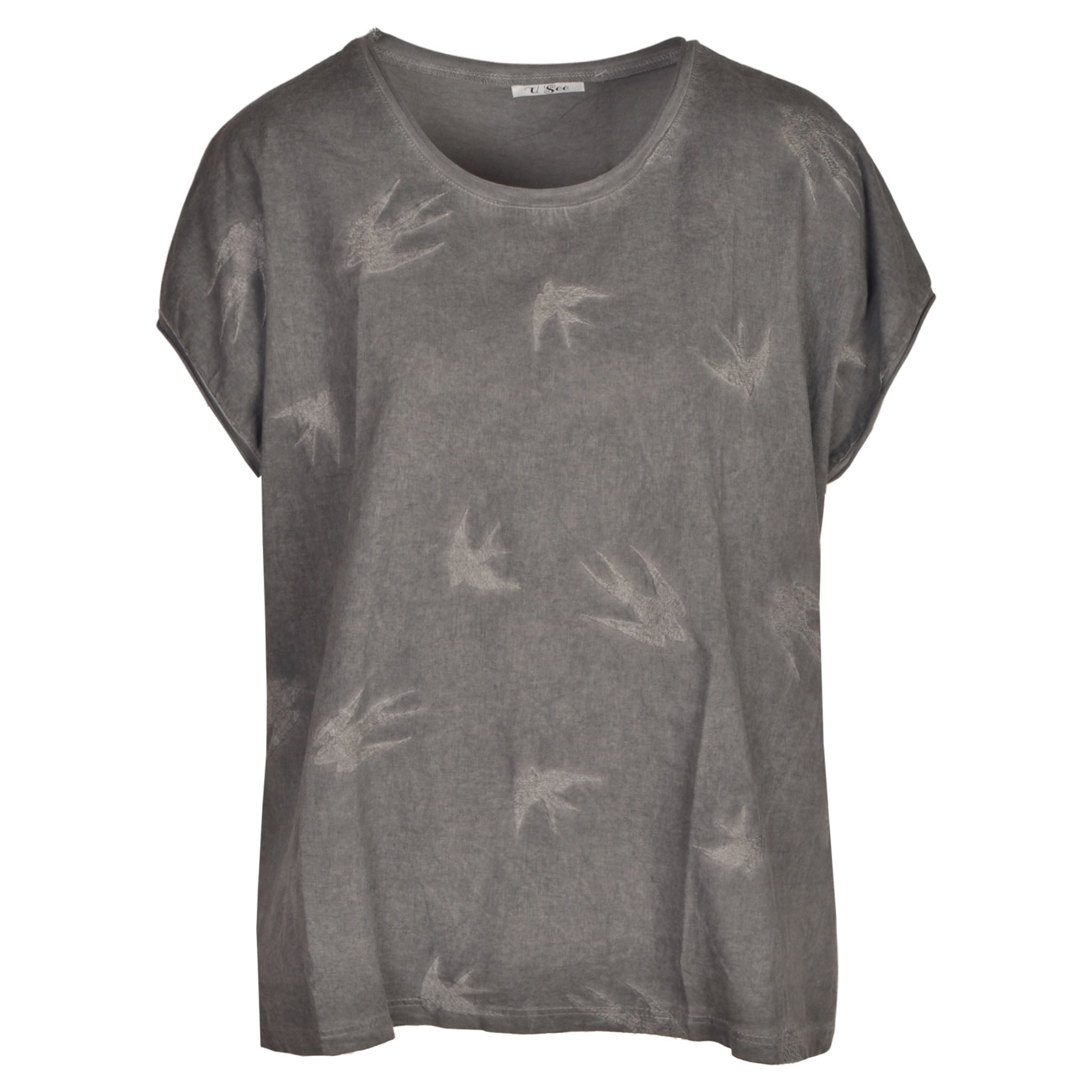 Overdyed 2 textured swallow embroidered top