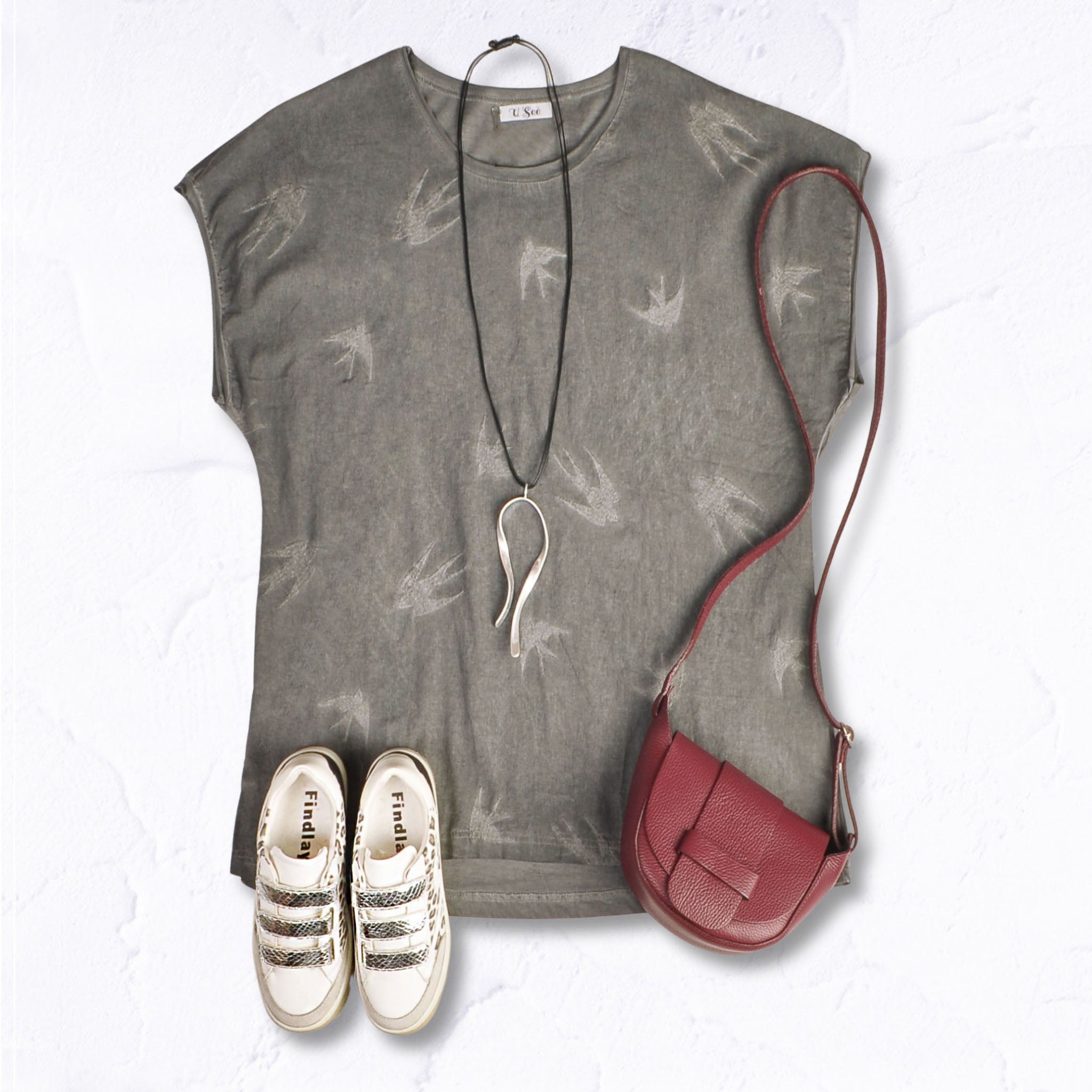 Overdyed 2 textured swallow embroidered top