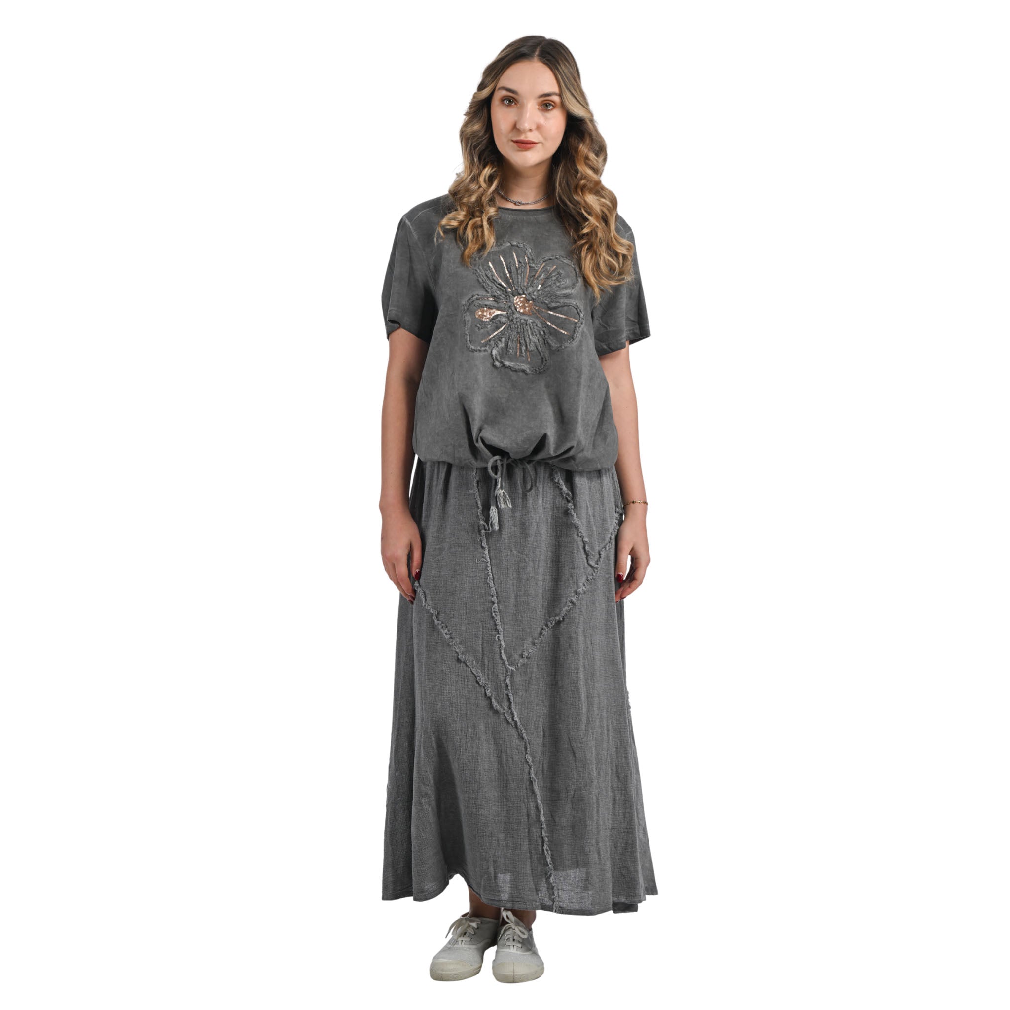Overdyed raw edge patch skirt