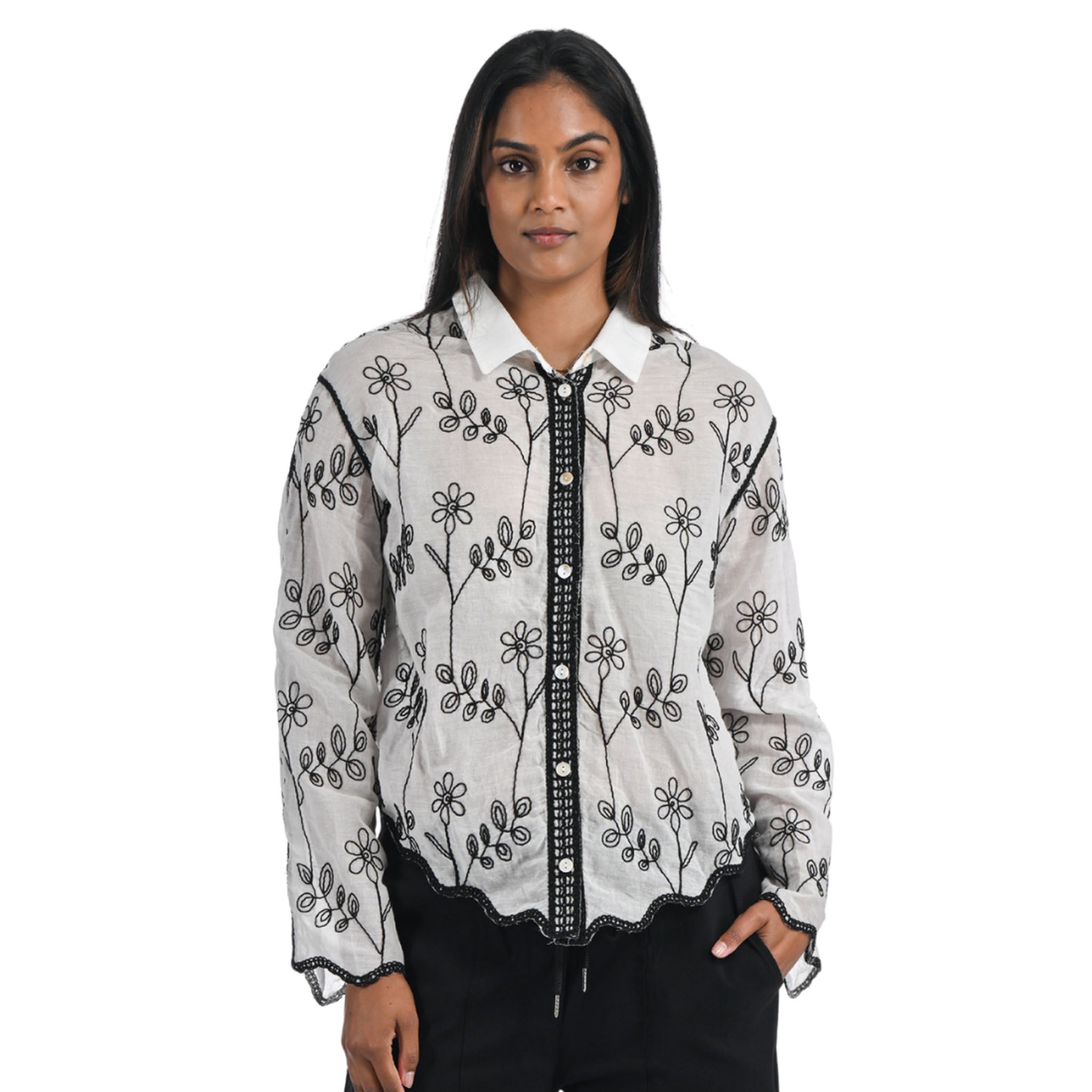 Embroidered flower shirt