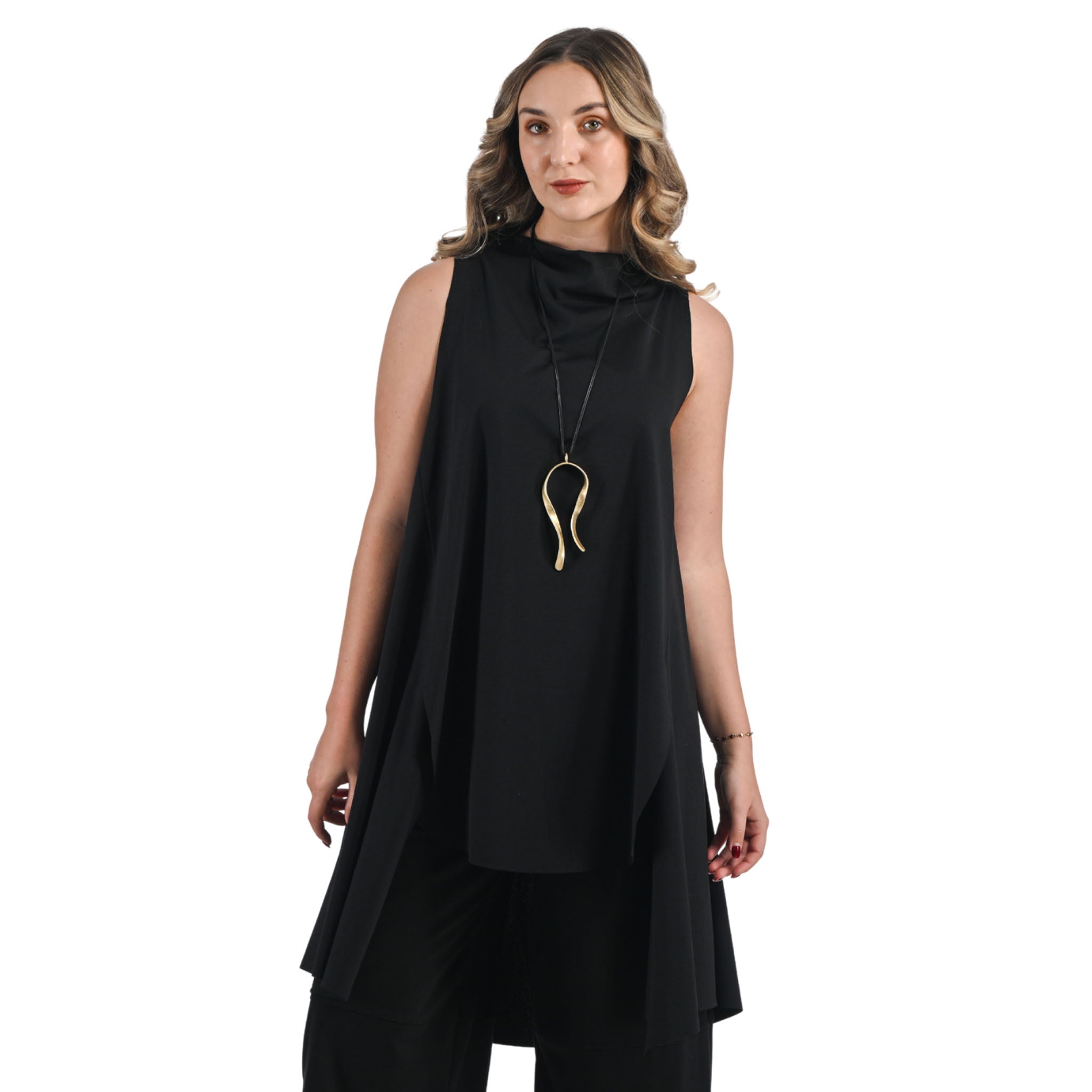 Funnel neck oversized hi-lo top
