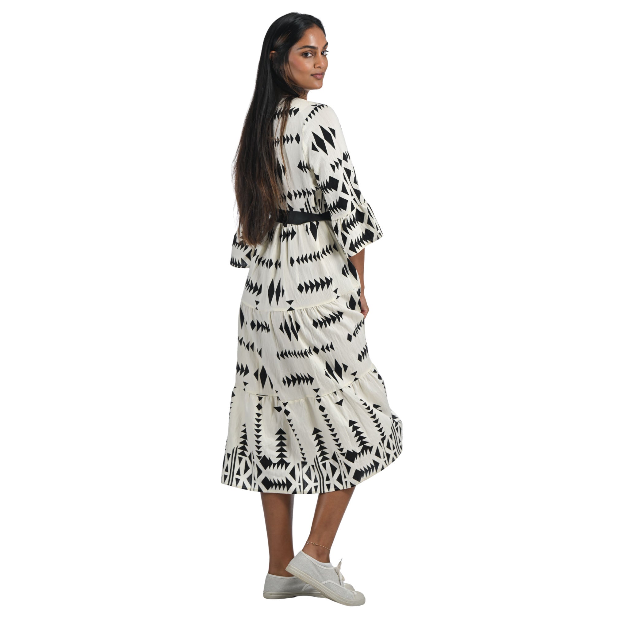 Aztec print tiered dress