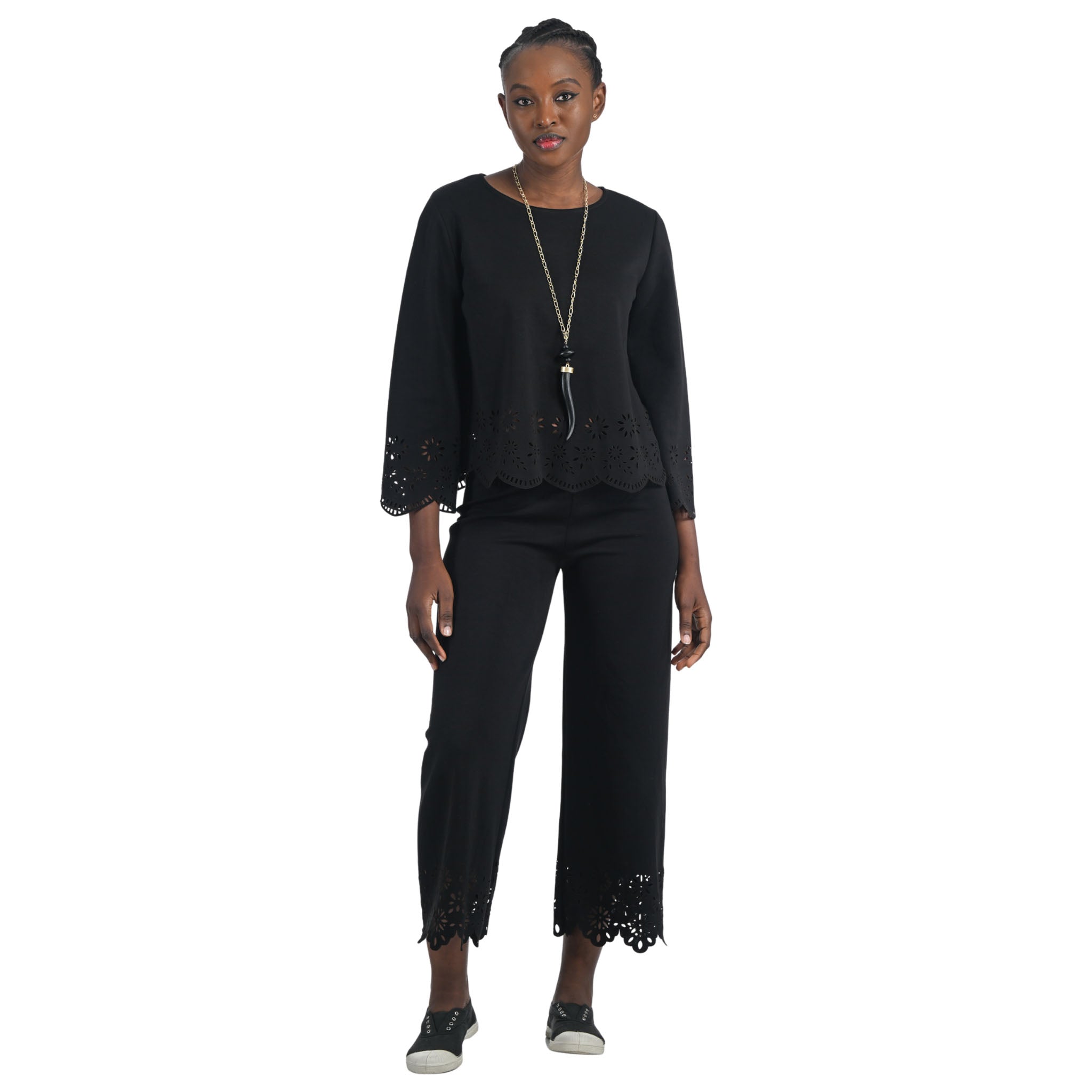 Laser cut border pants