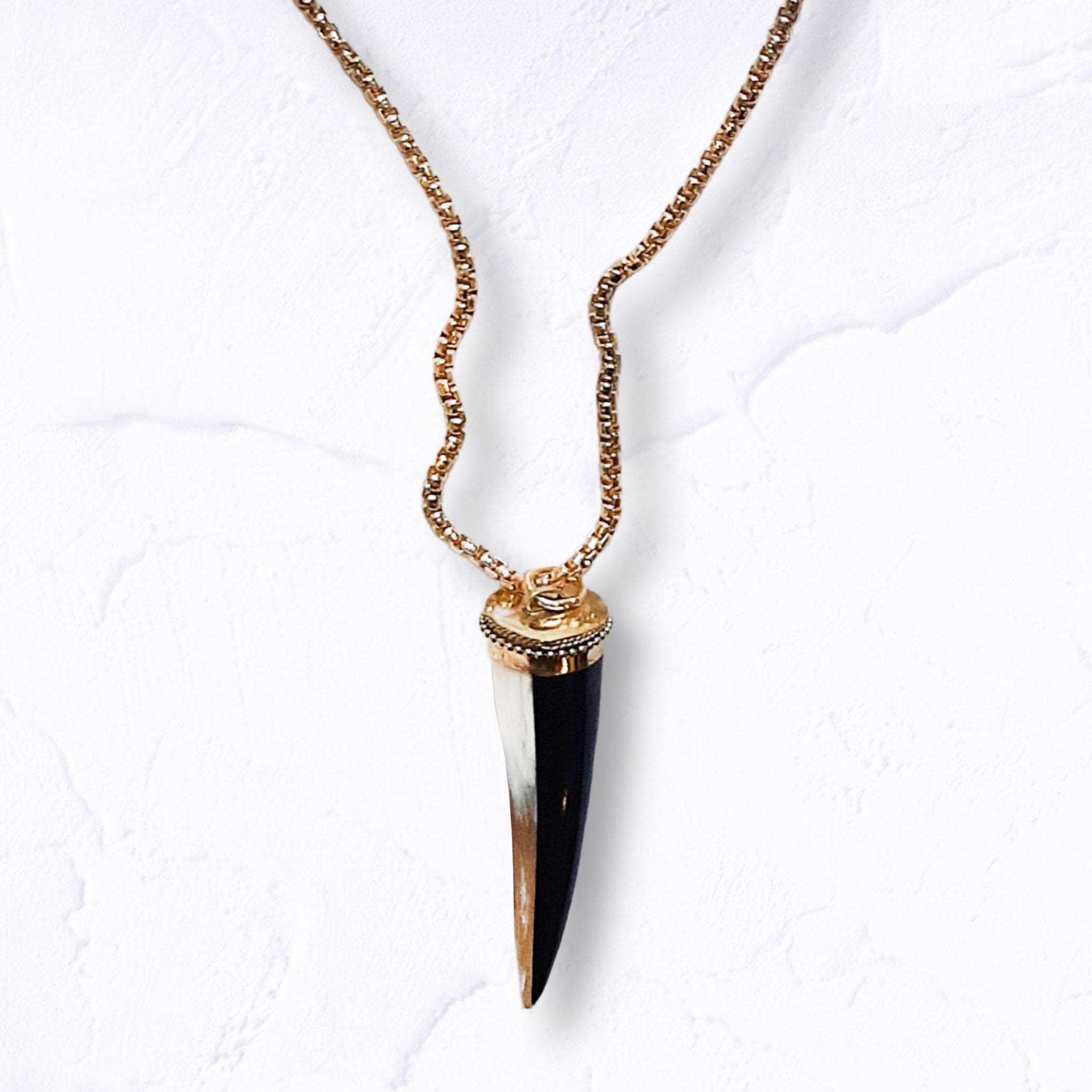 Giant bone horn long chain necklace