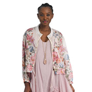 Vintage floral print silky border bomber
