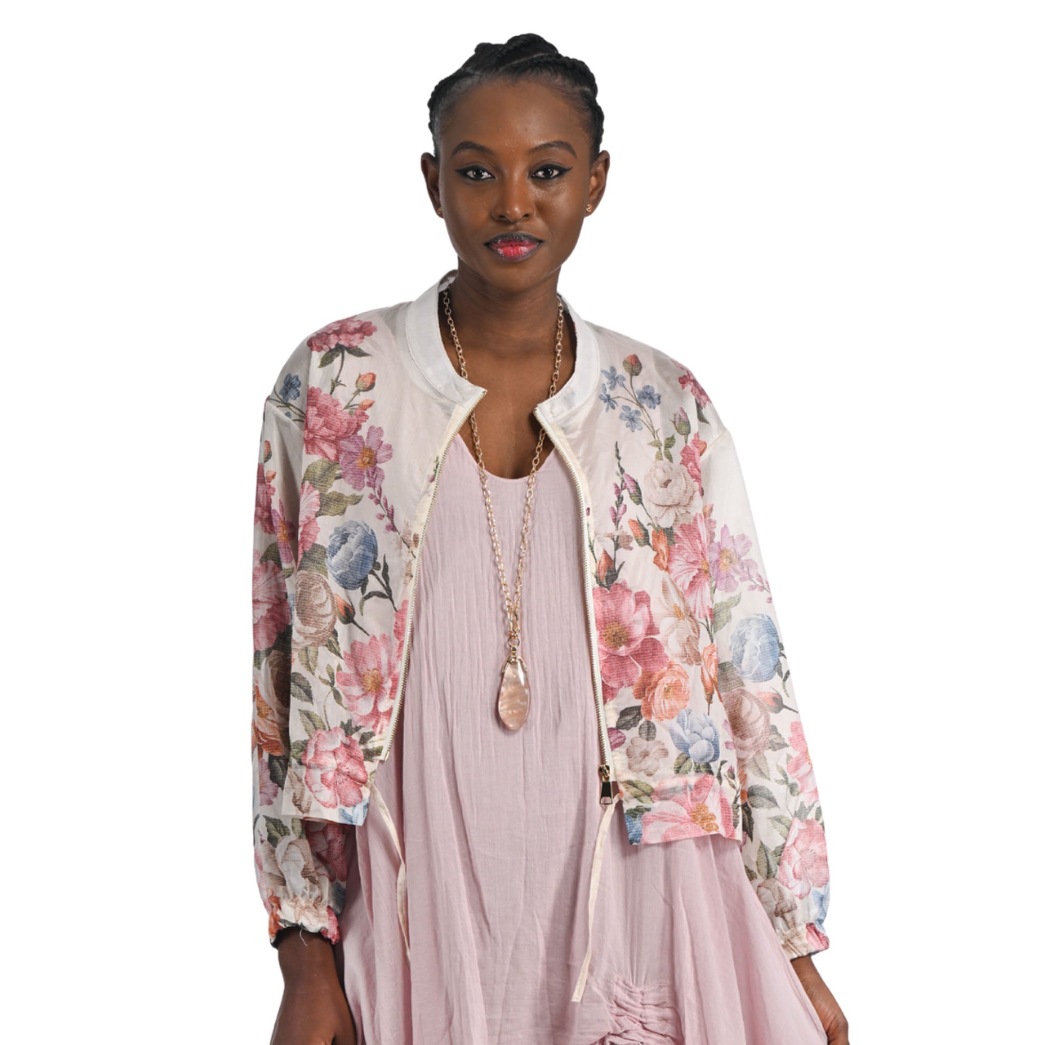 Vintage floral print silky border bomber