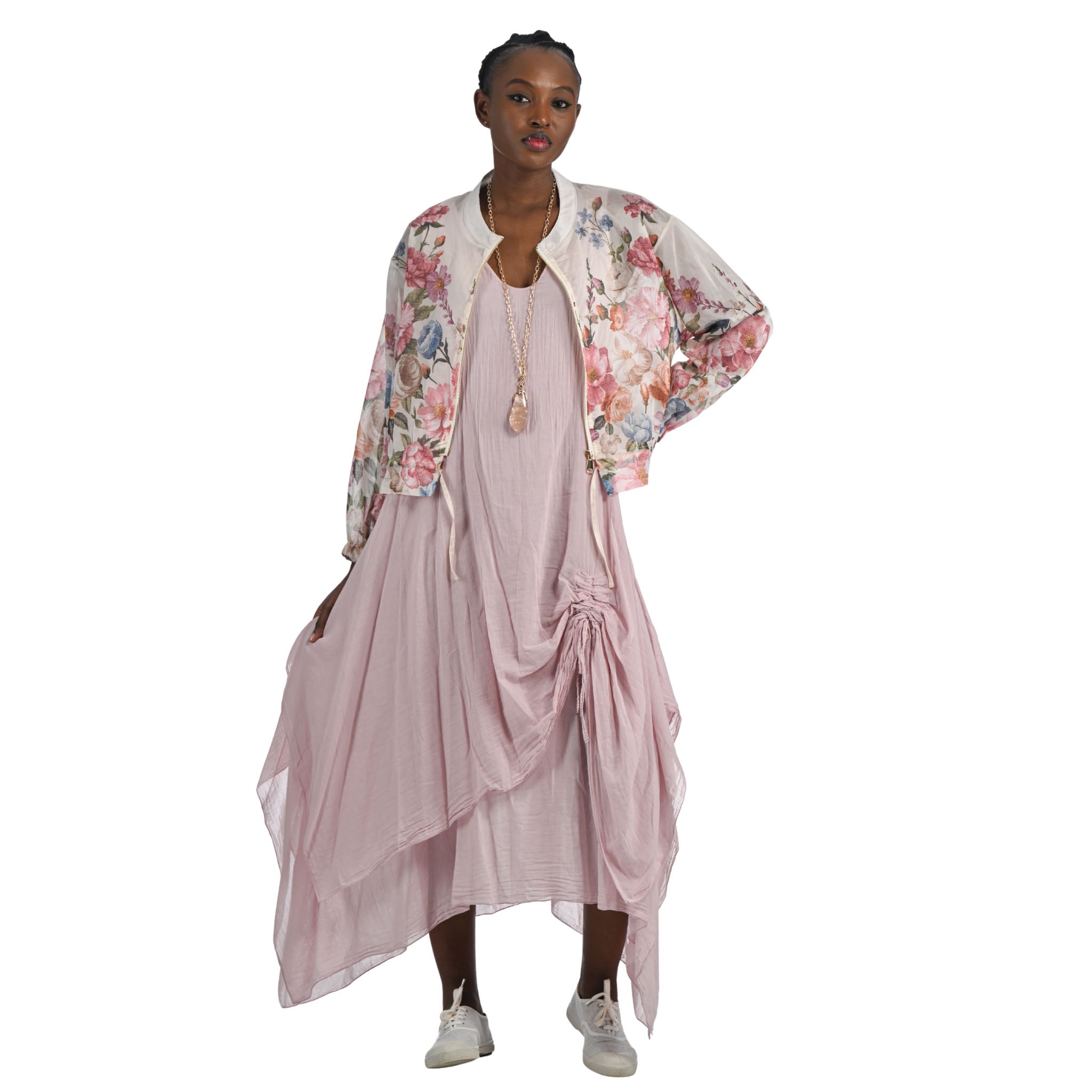 Vintage floral print silky border bomber