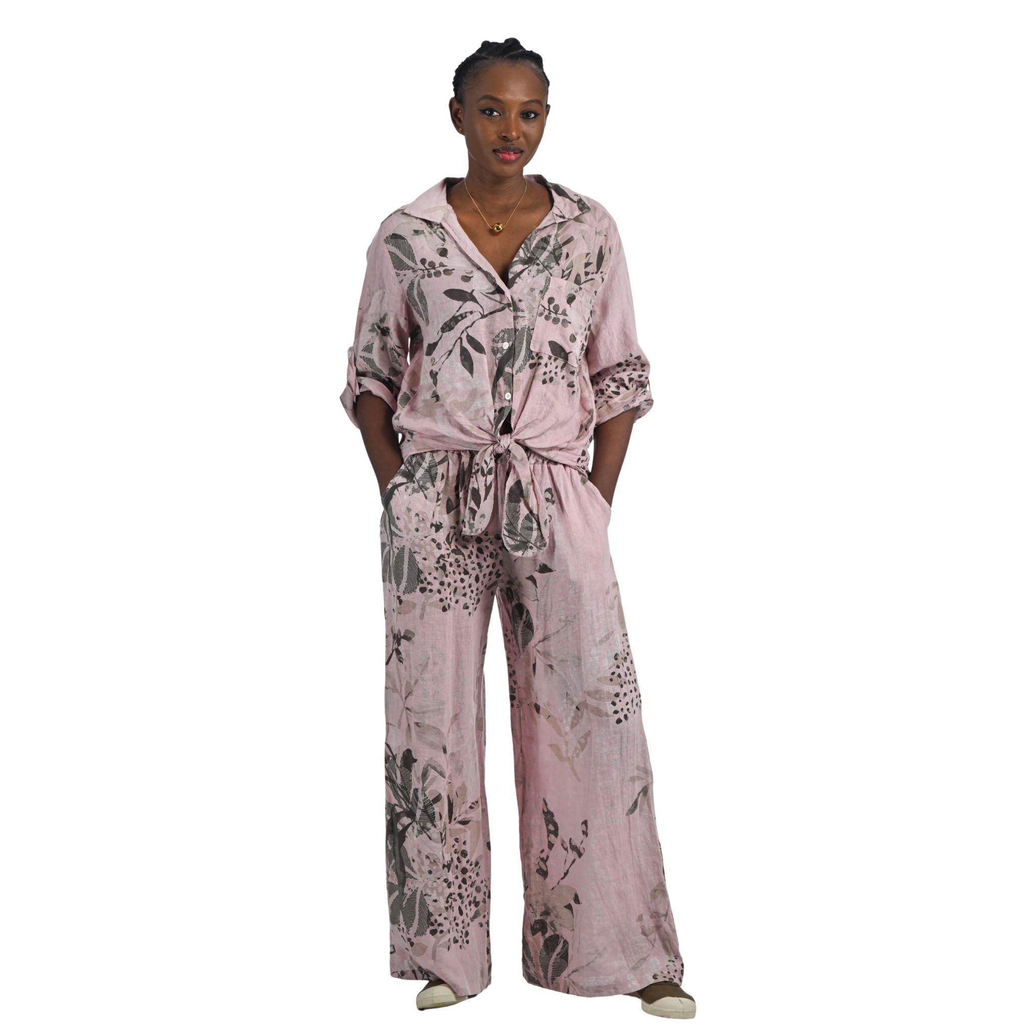 Animal leaf print linen shirt