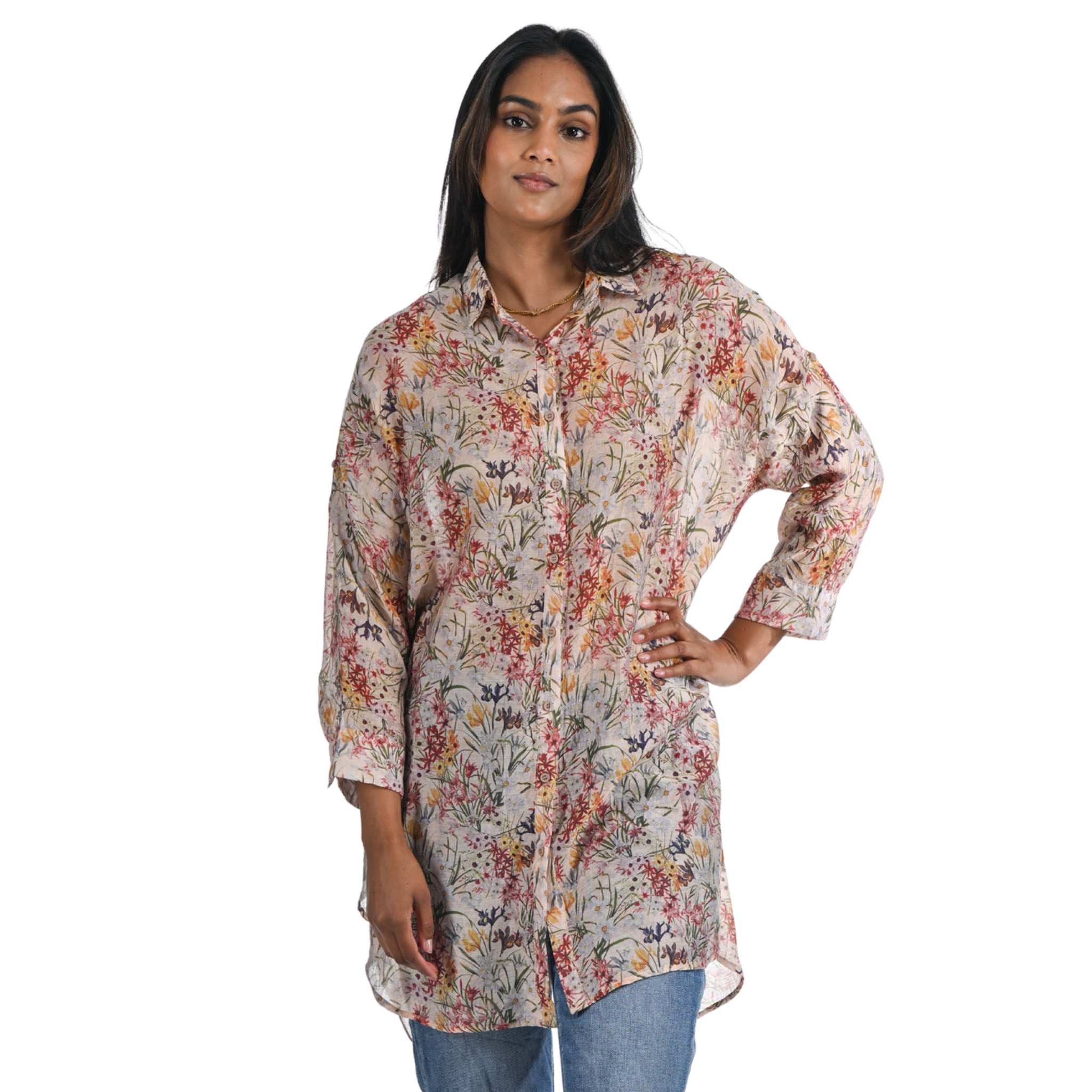 Wild flower print tunic shirt