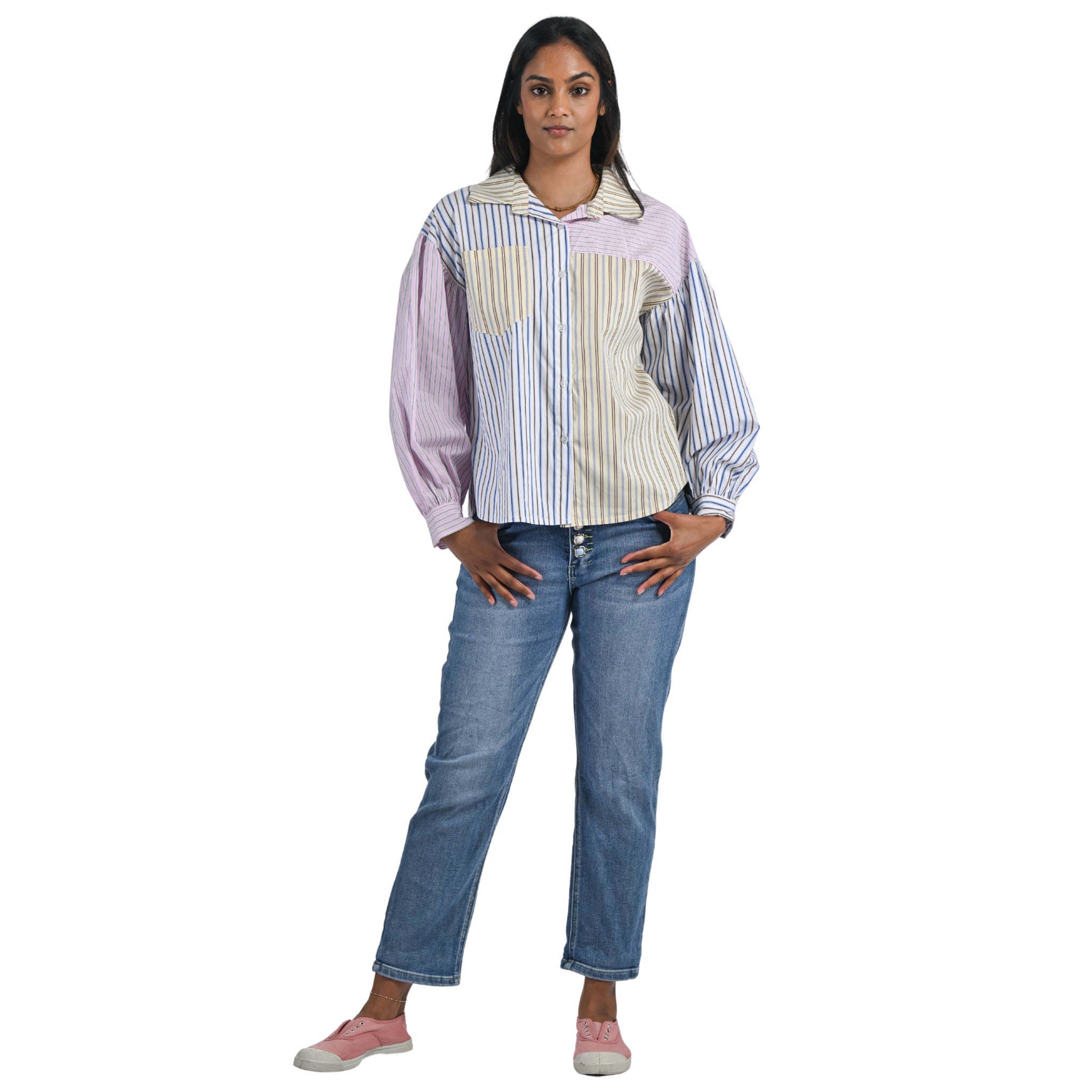 Stripe patch print shirt