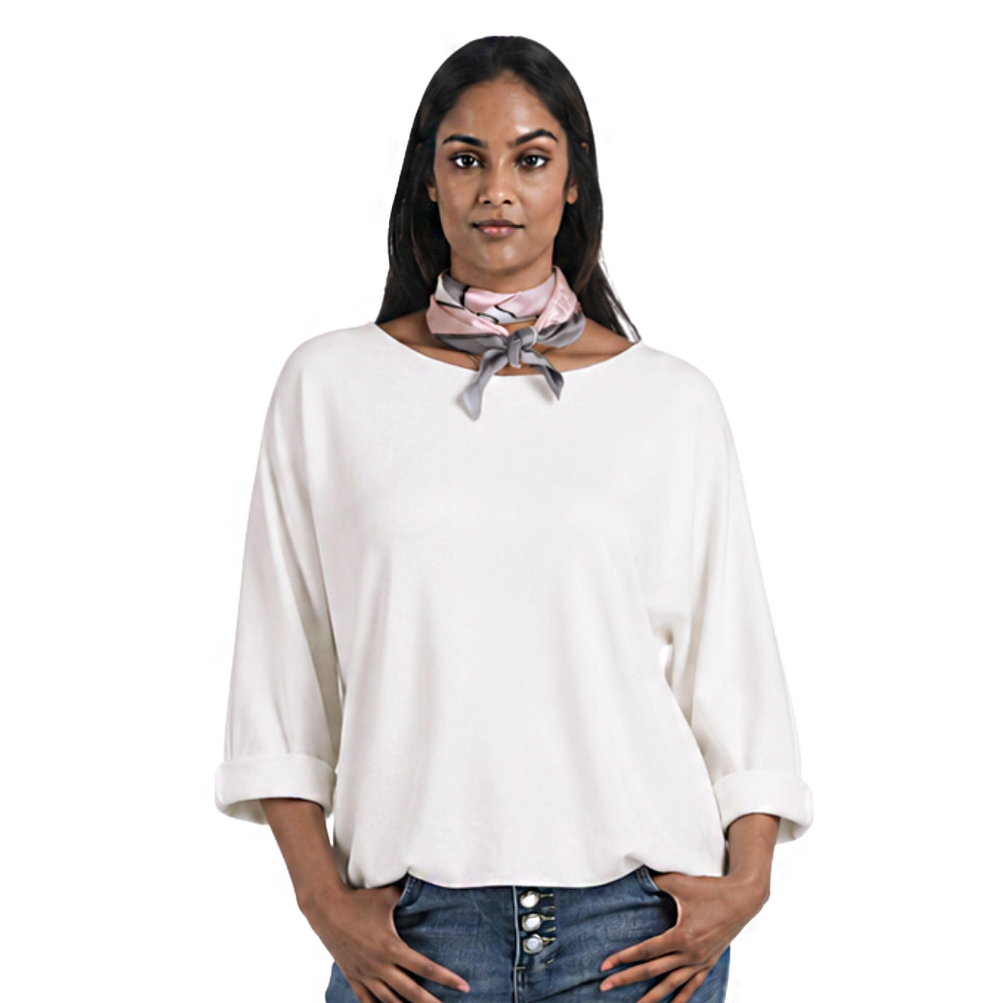 Scarf detail batwing top