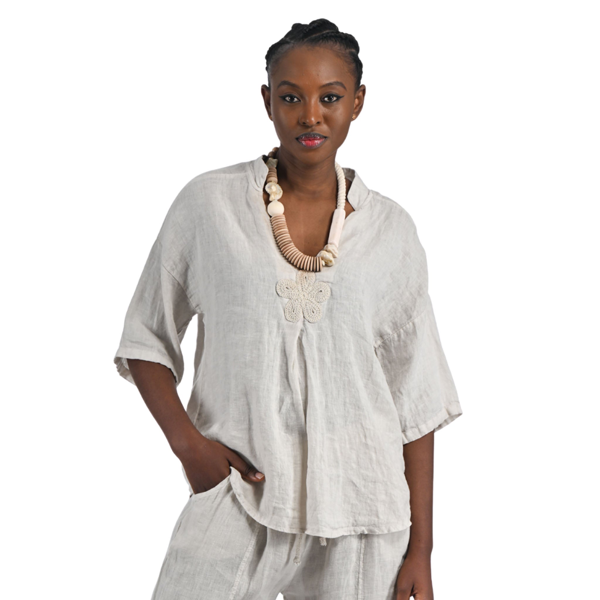 Crochet flower linen top