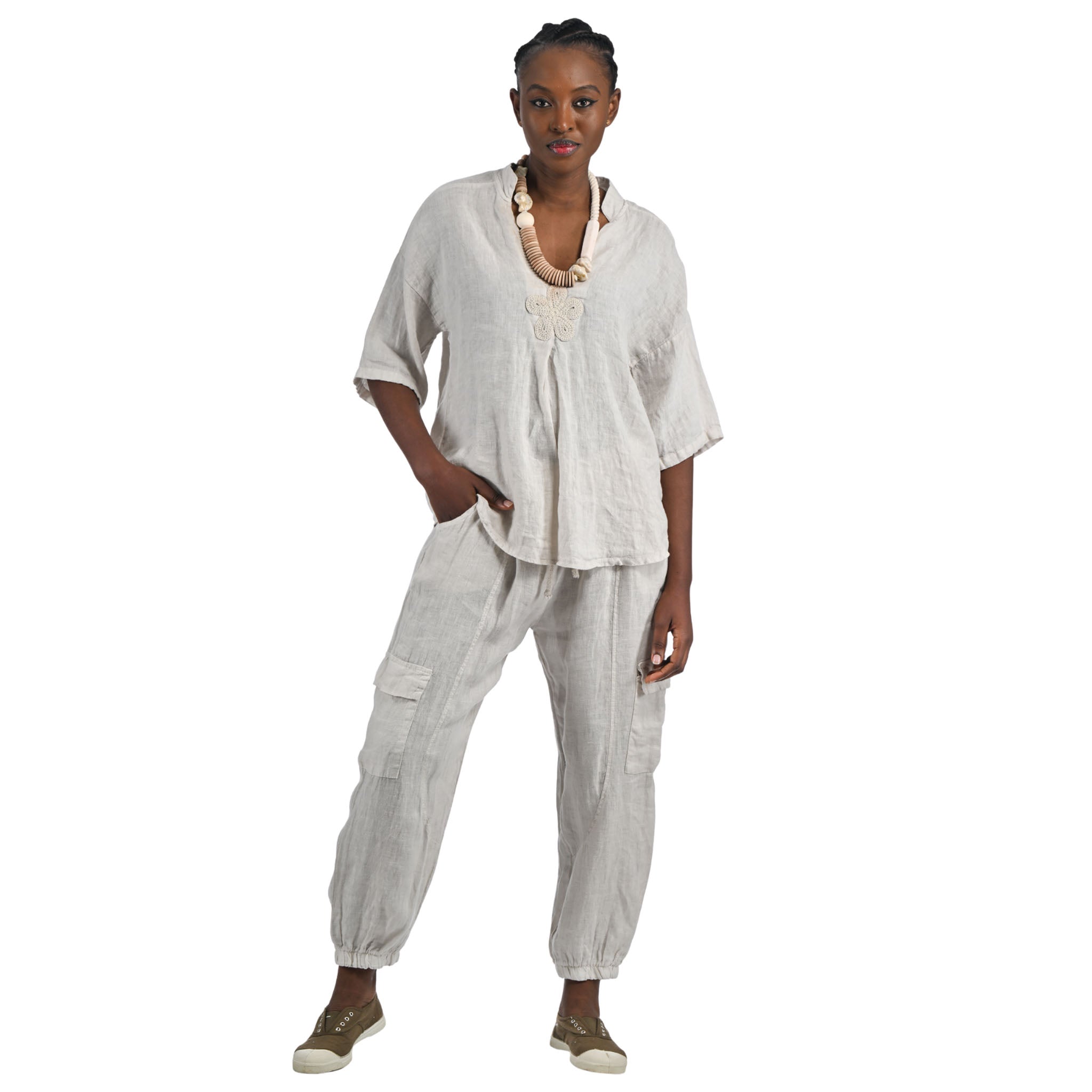 Crochet flower linen top