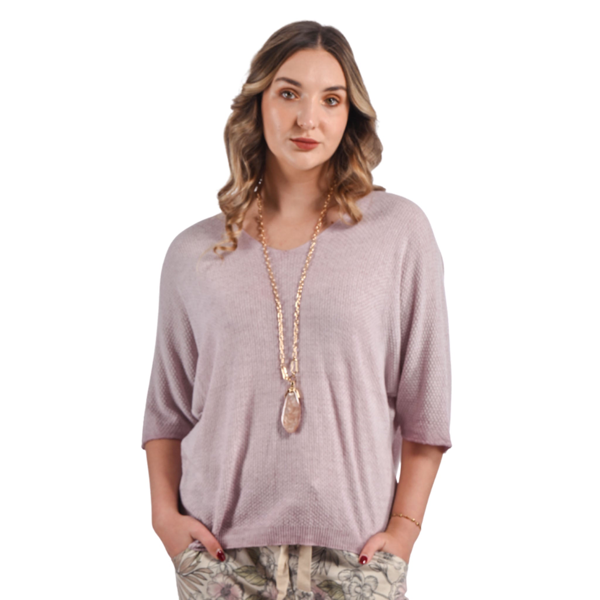 Textured batwing knit top