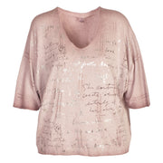 Overdyed word foil knit top