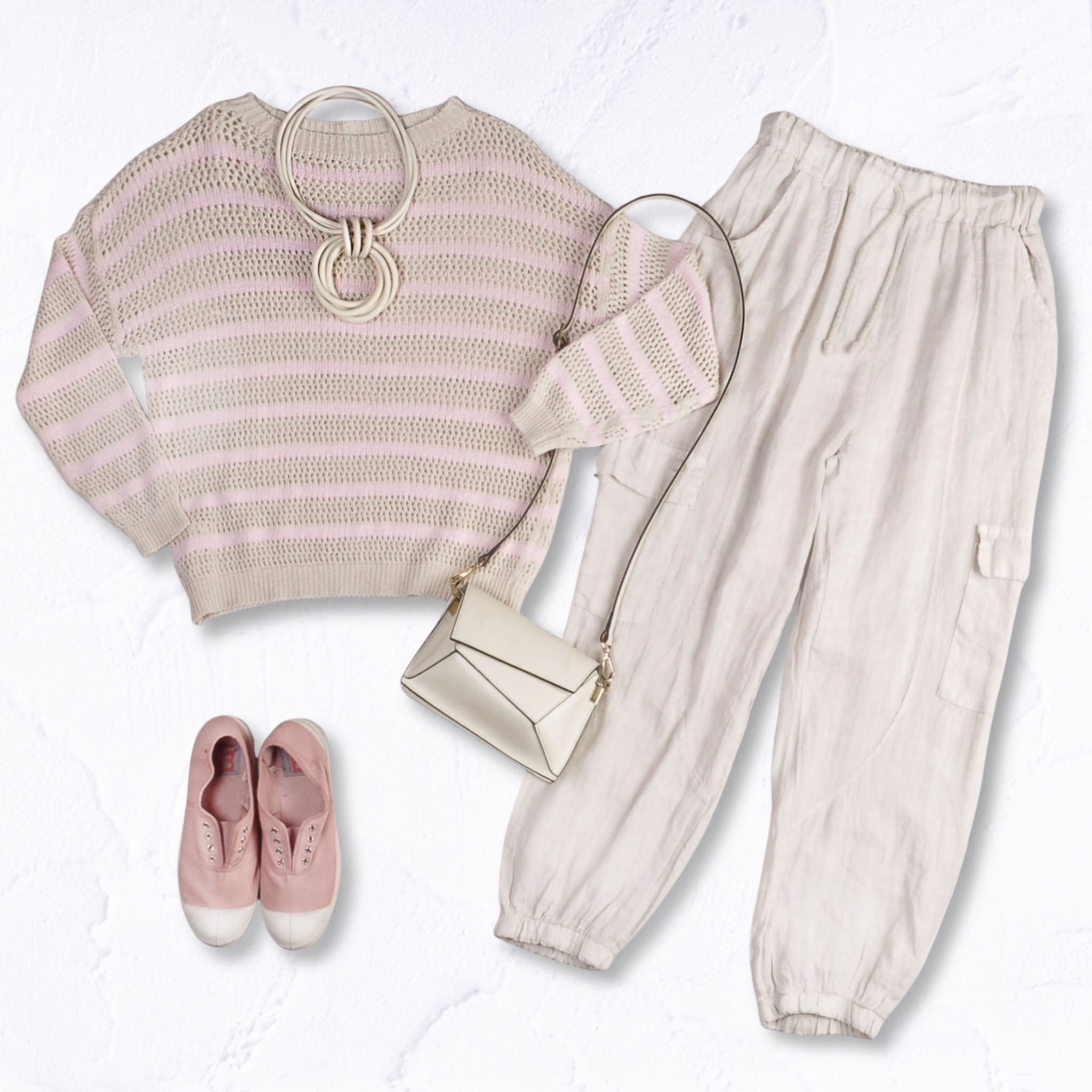 Thin stripe lace knit top