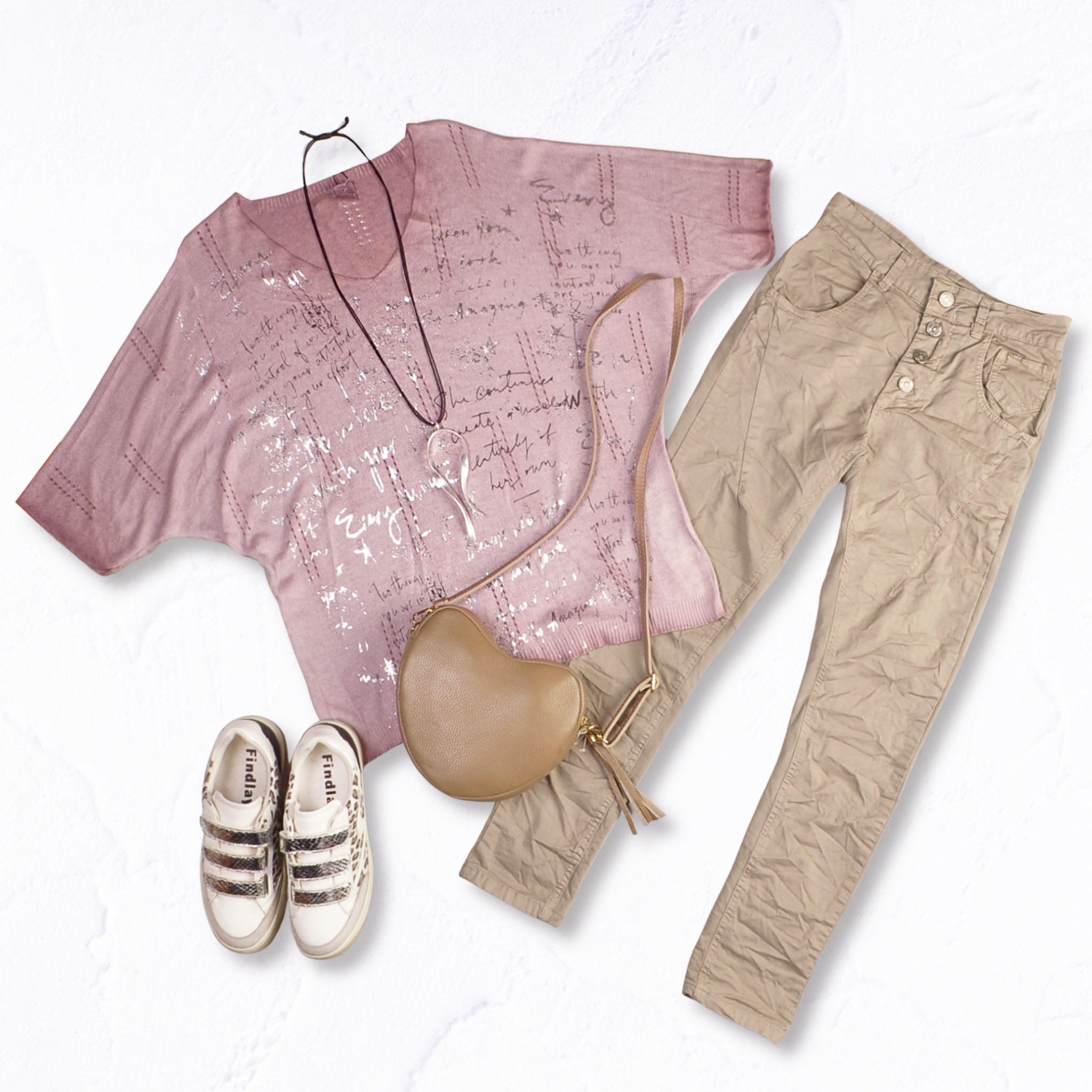 Overdyed word foil knit top