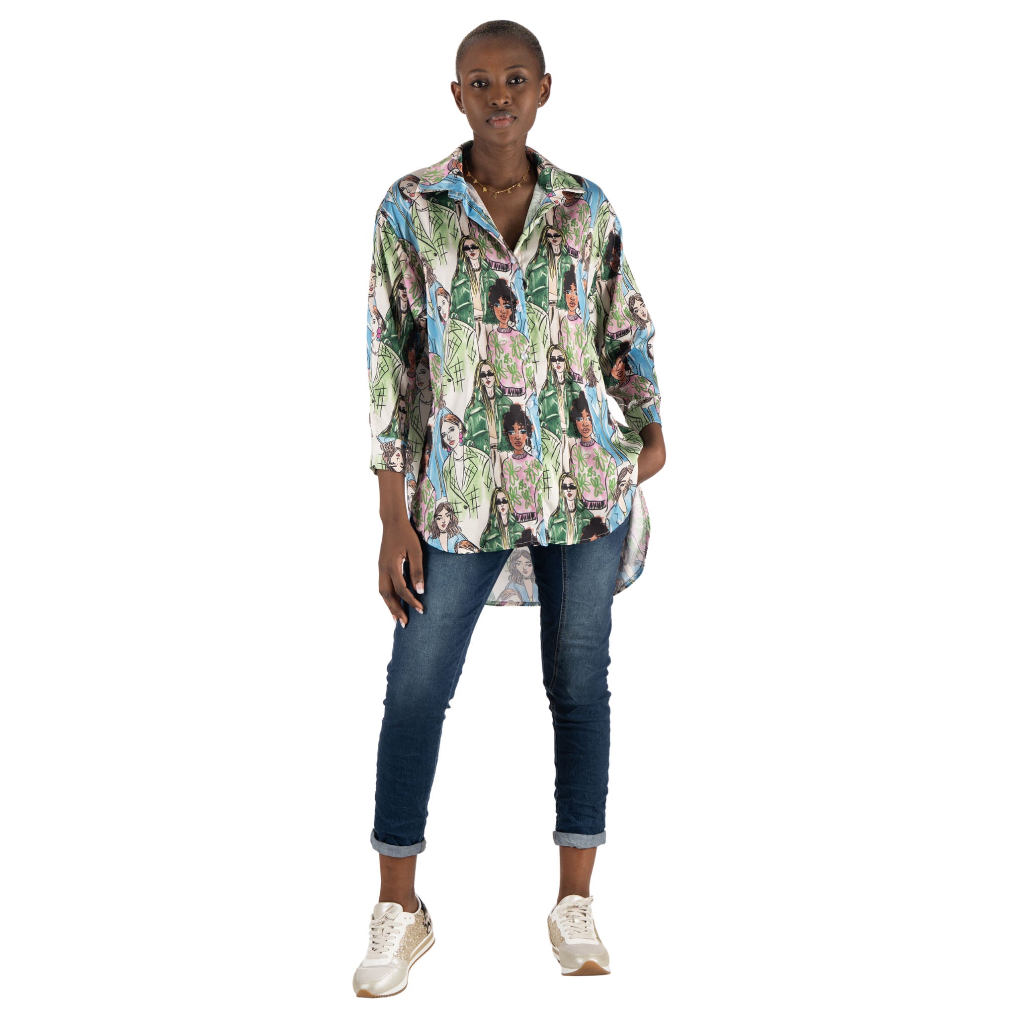 Fashion print silky shirt