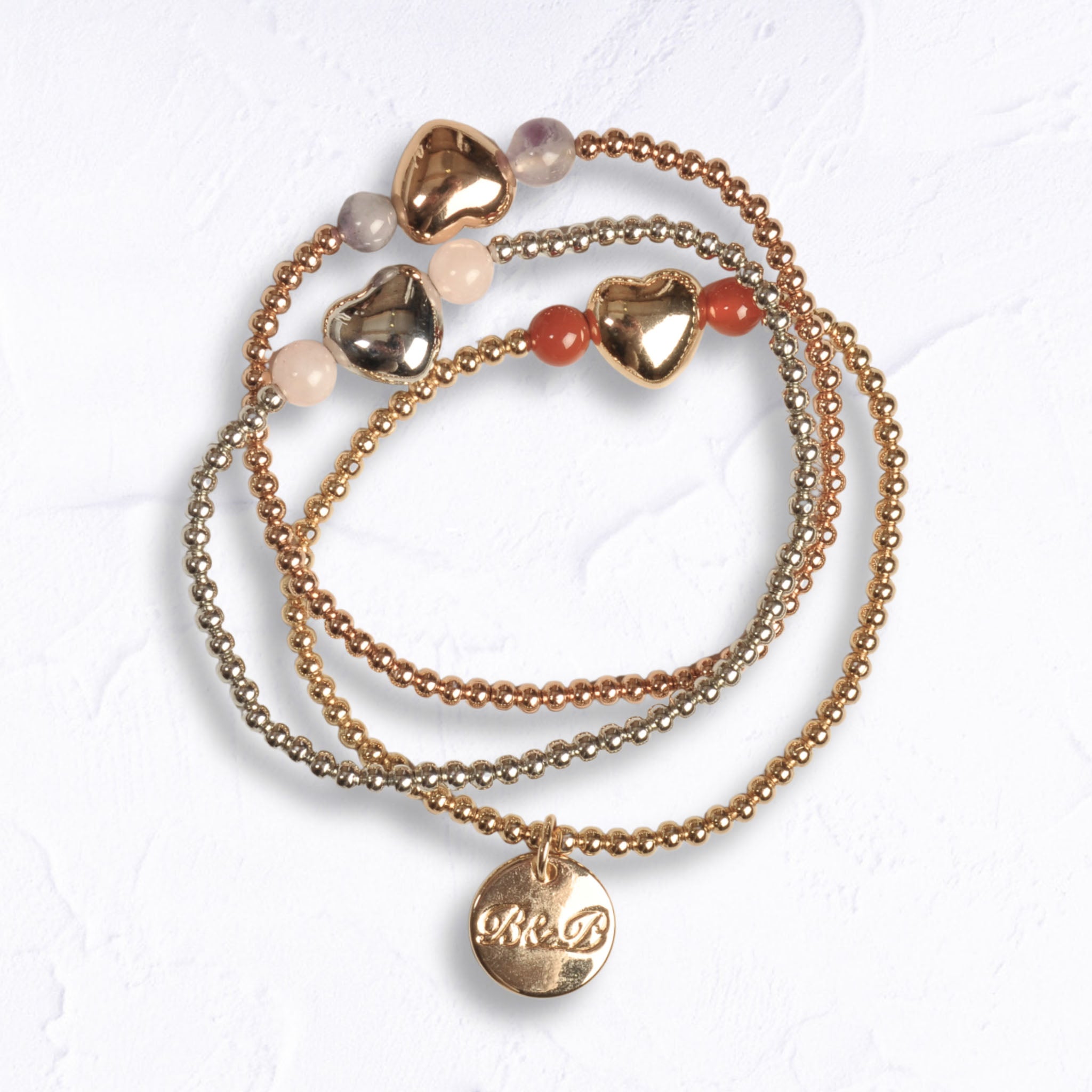 Multi sting heart ball bead bracelet