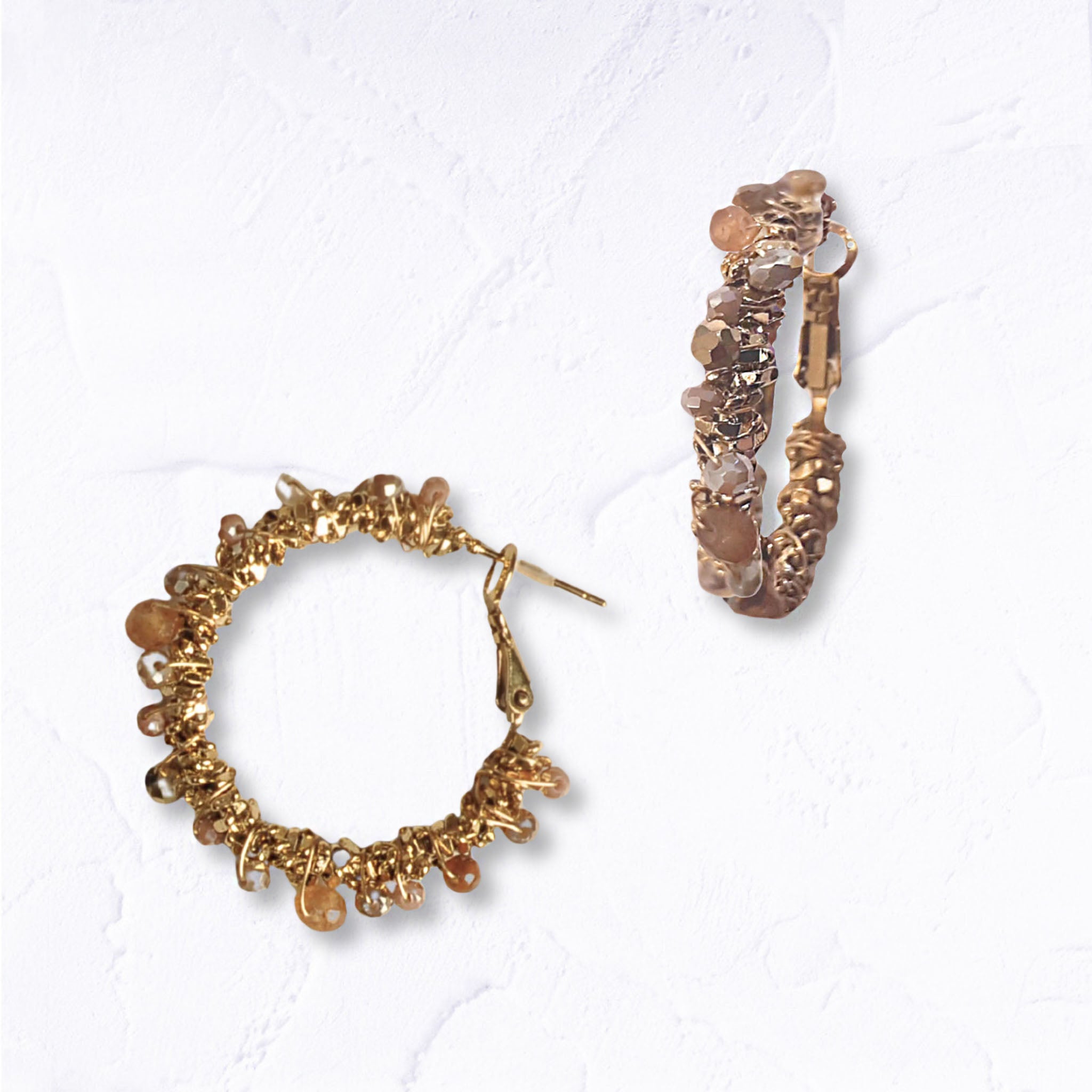 Diamante mesh beaded loop earrings