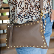 Genuine leather studded bag