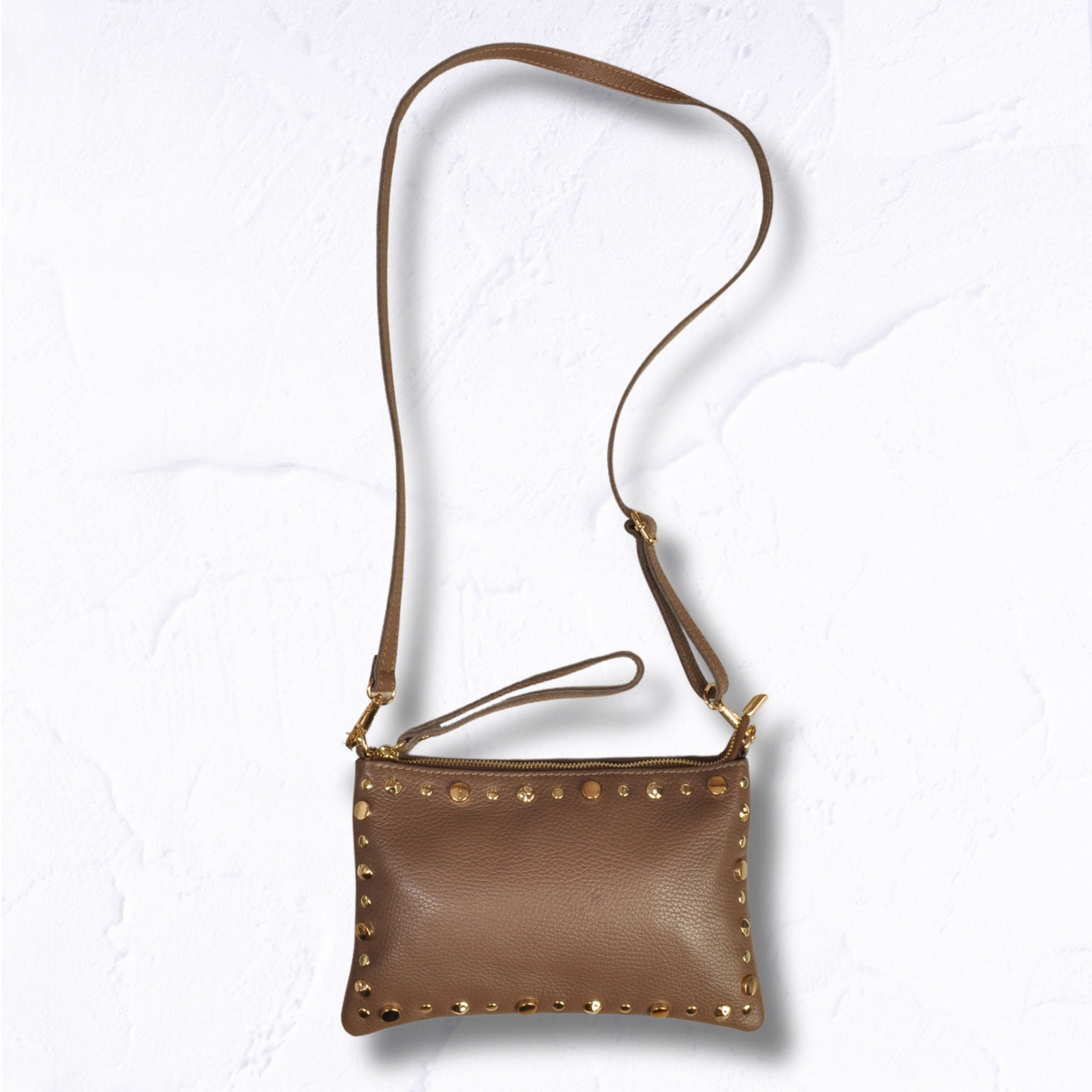 Genuine leather studded bag