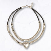 Heart circle bead rubber necklace