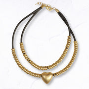 Heart circle bead rubber necklace