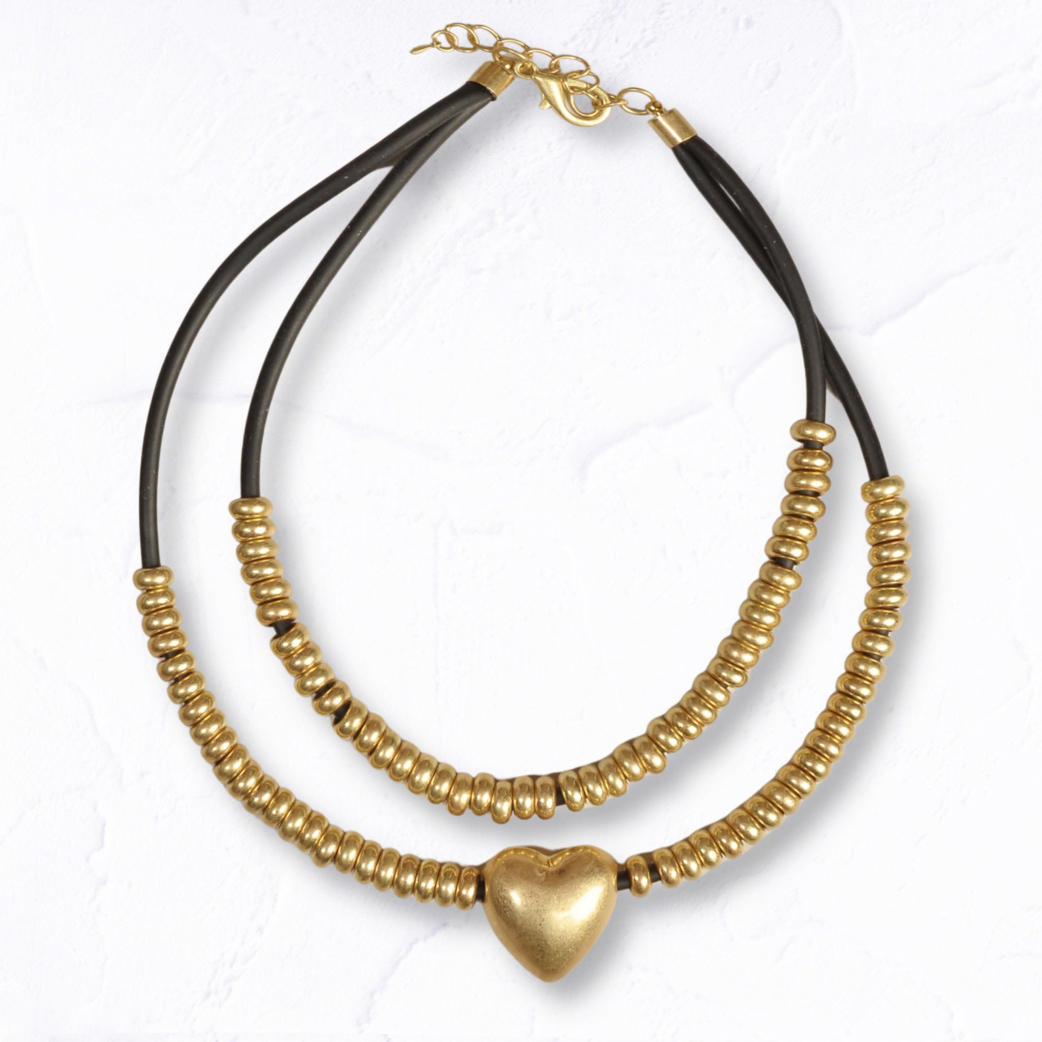 Heart circle bead rubber necklace
