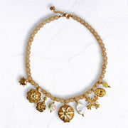 Multi flower locket smokey beaded choker