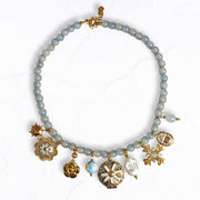 Multi flower charm locket beaded choker