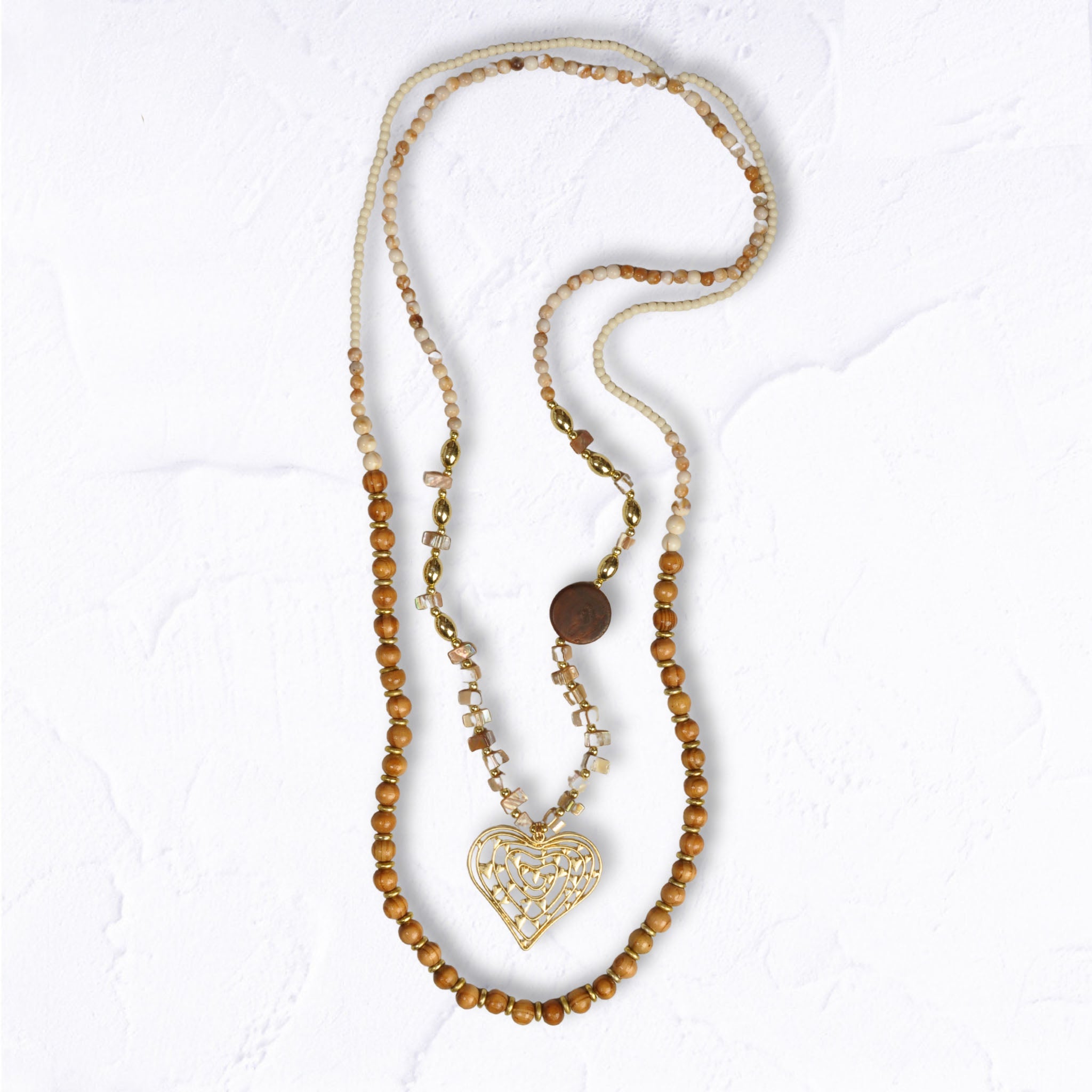 Heart pendant multi bead necklace