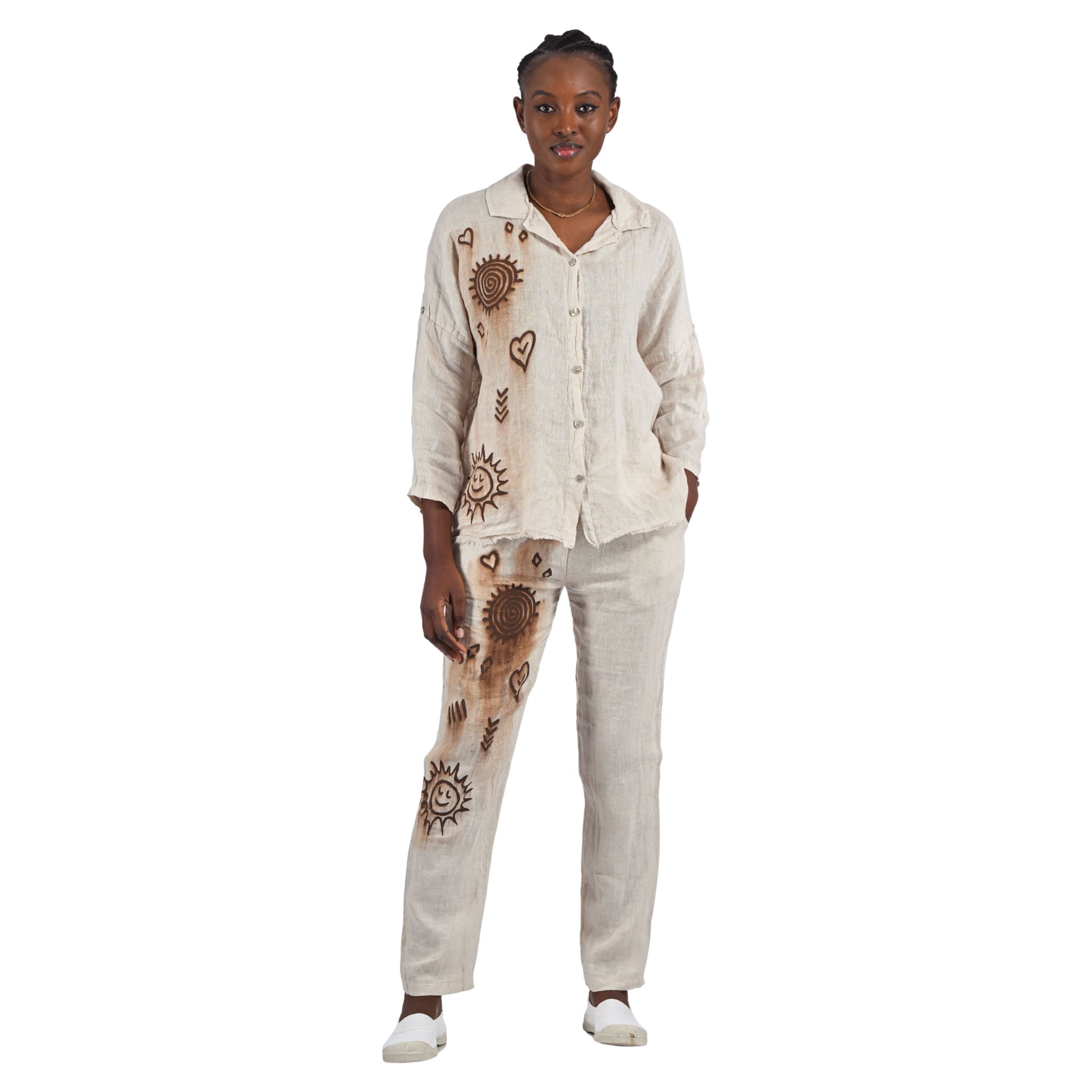 Sun heart print linen shirt