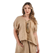 Gold button boxy linen top