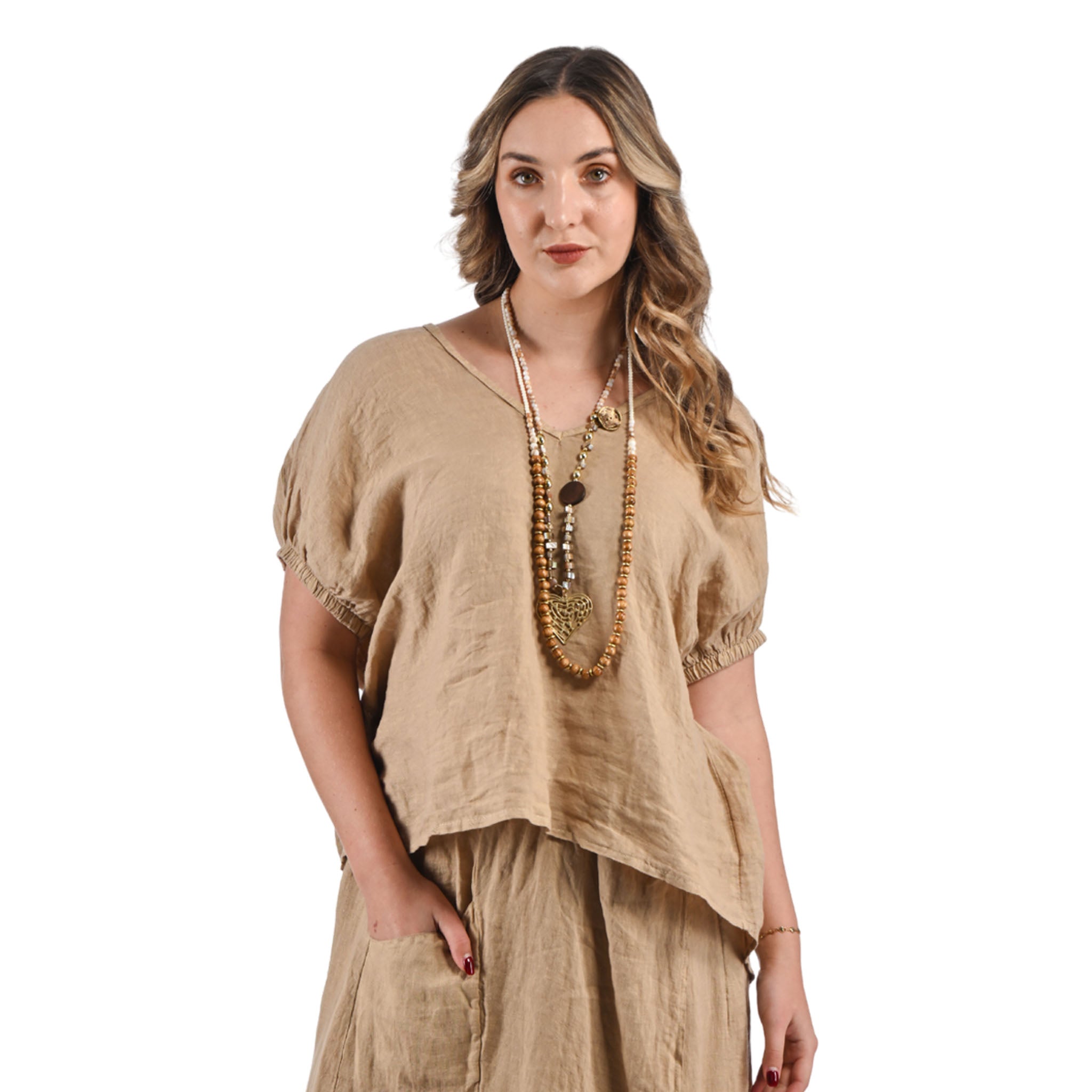 Gold button boxy linen top