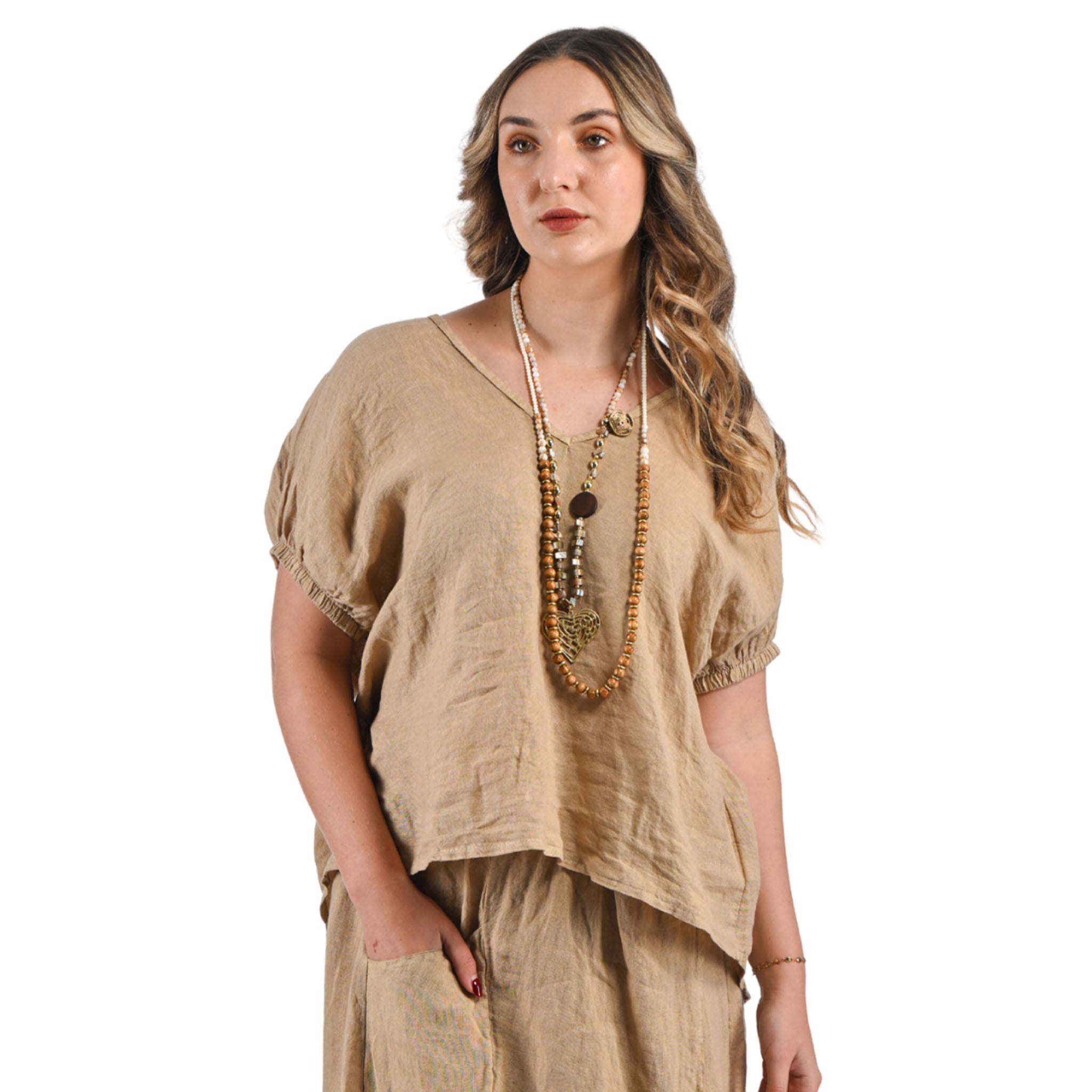 Gold button boxy linen top
