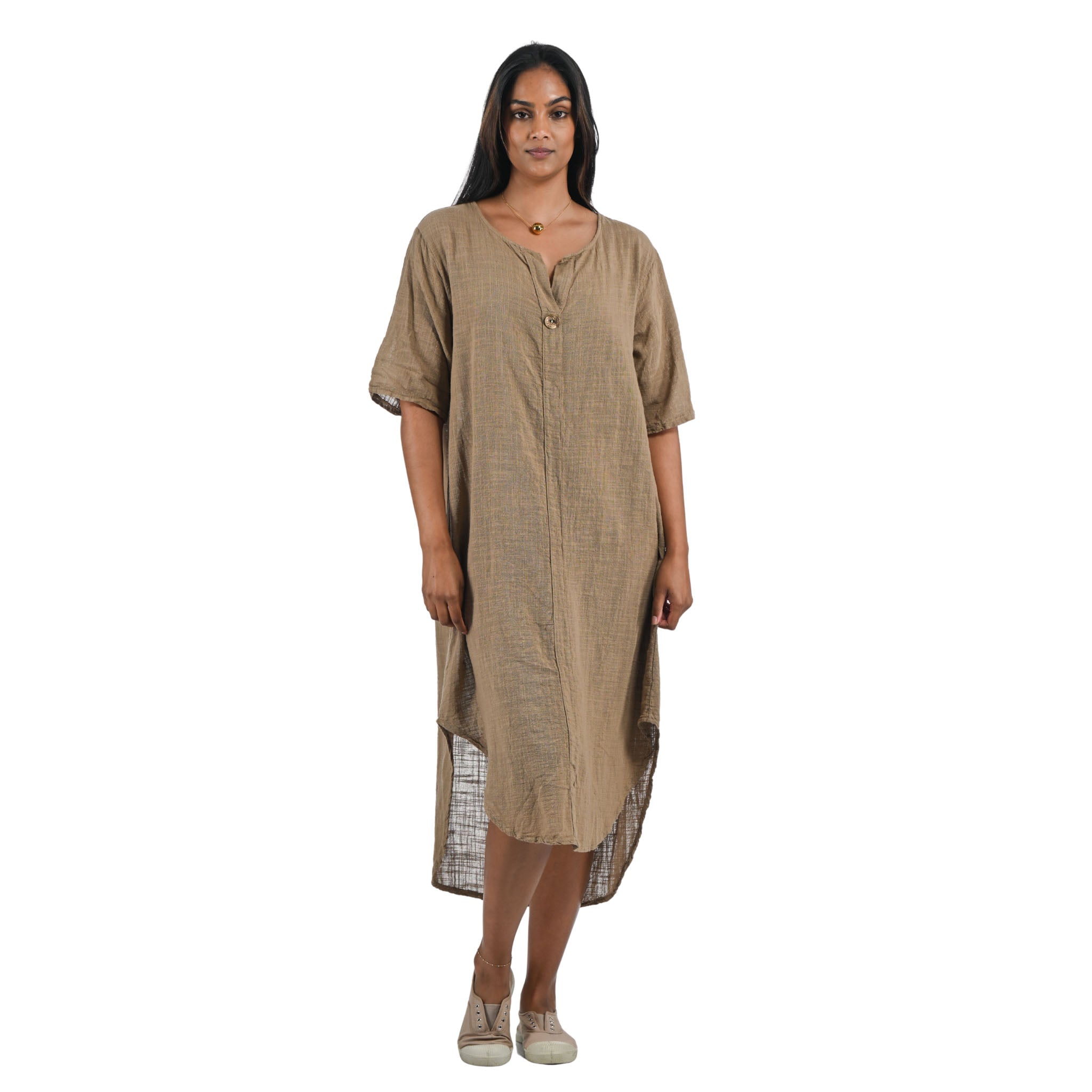 Gold button panel cotton dress