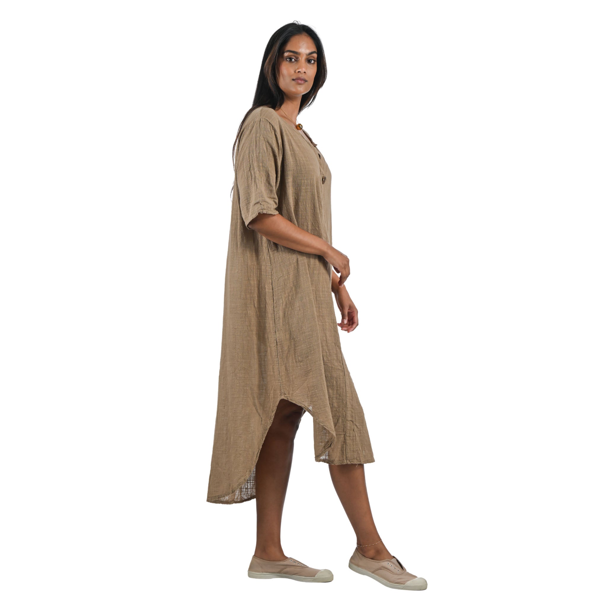 Gold button panel cotton dress