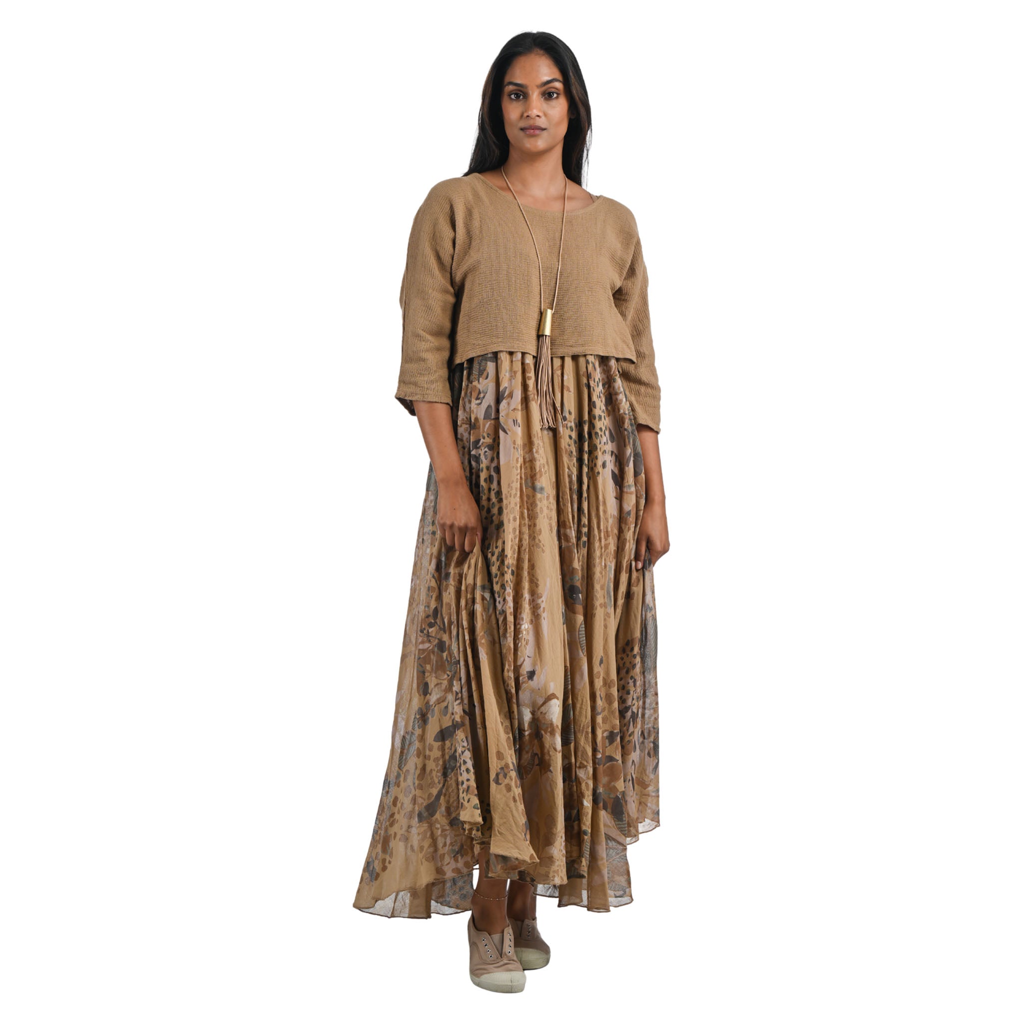 Animal leaf double layered maxi dress