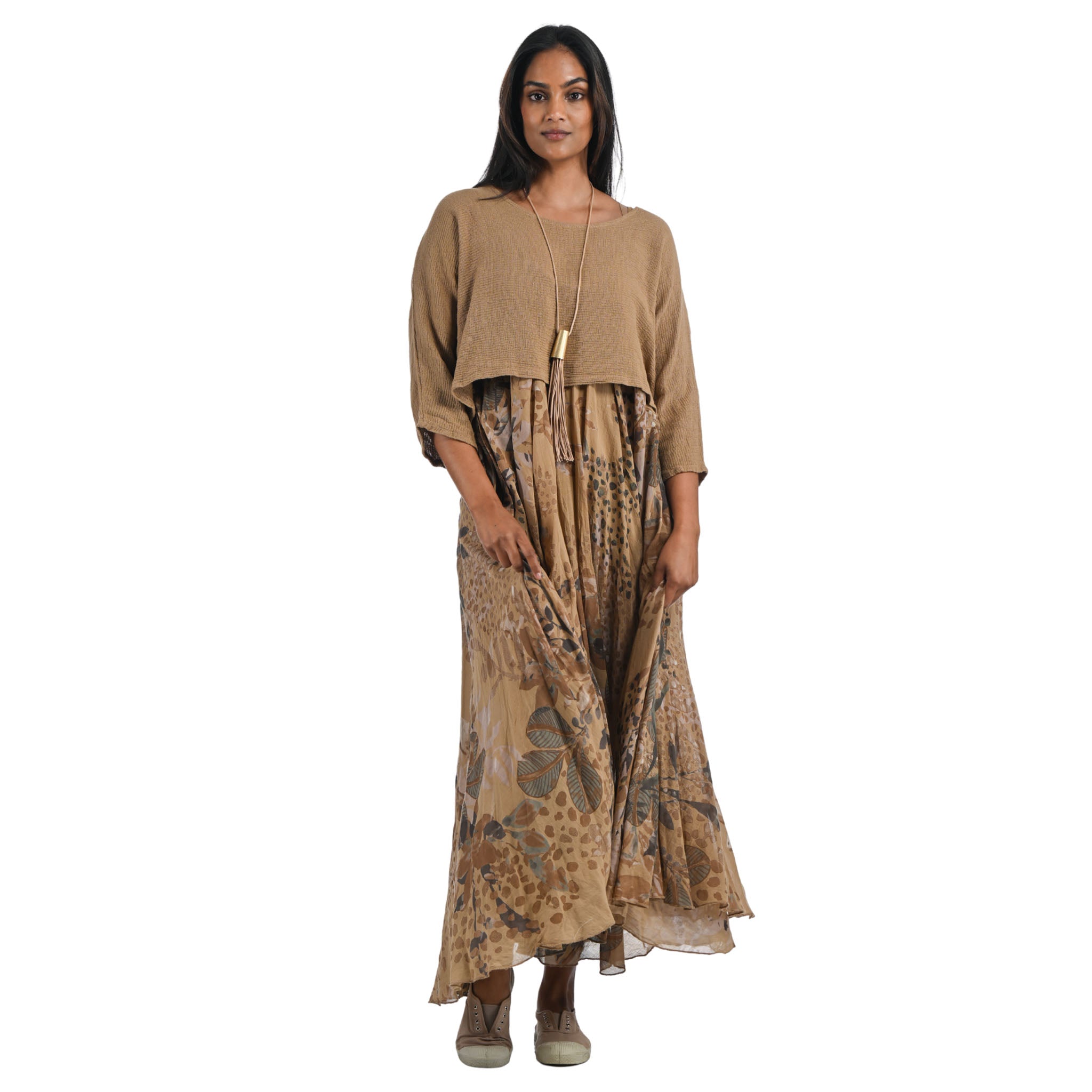 Animal leaf double layered maxi dress