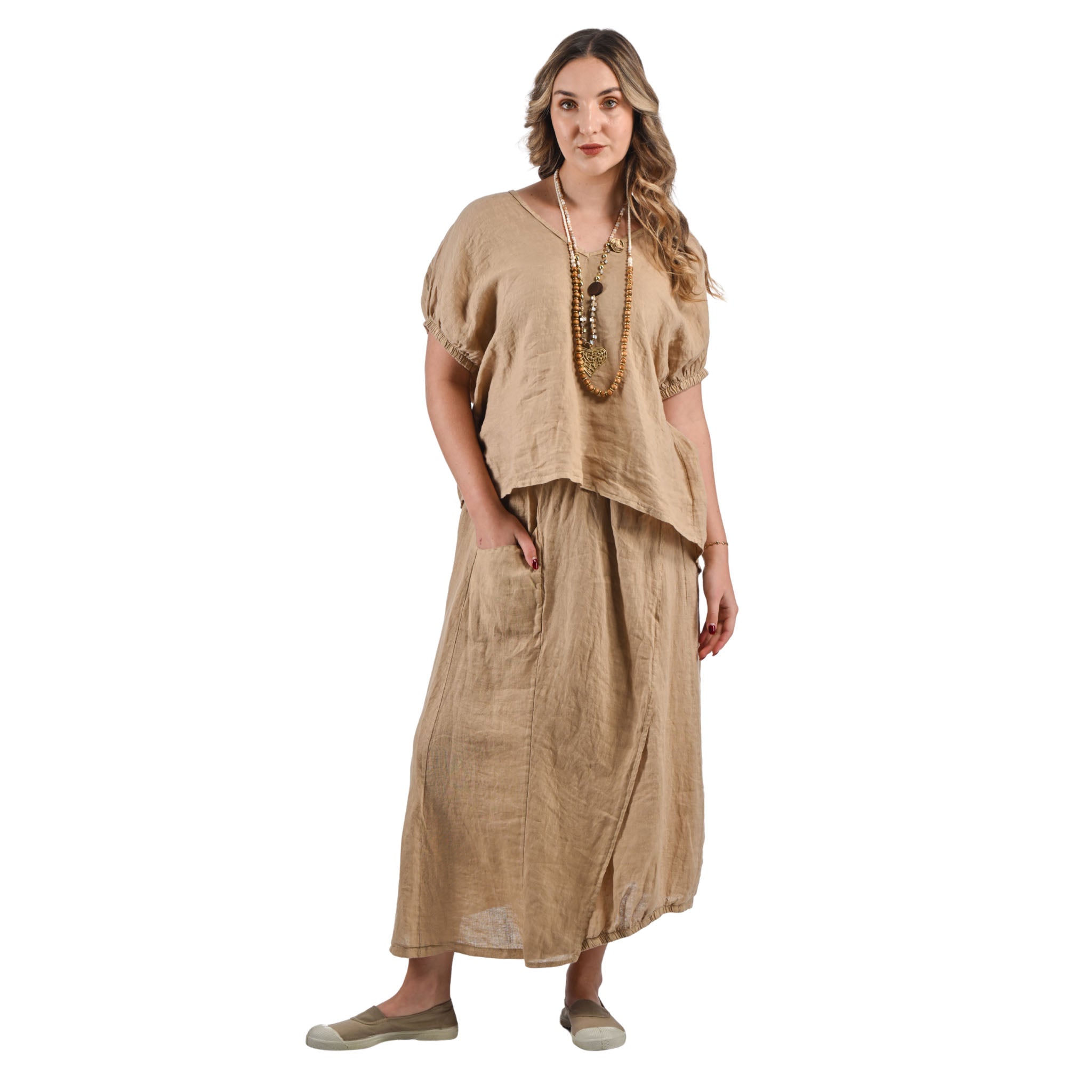 Mock wrap linen skirt