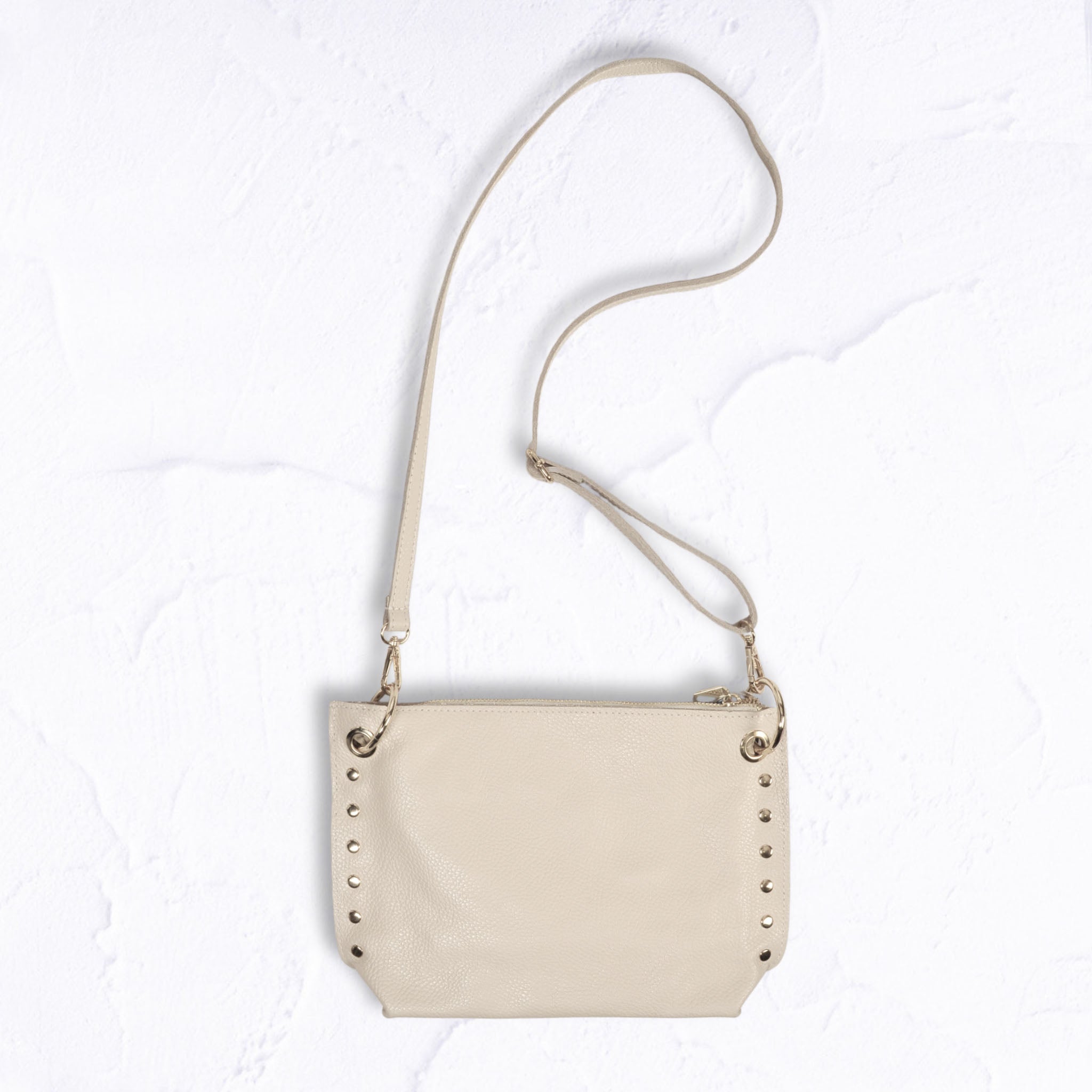 Genuine leather stud detail messenger bag